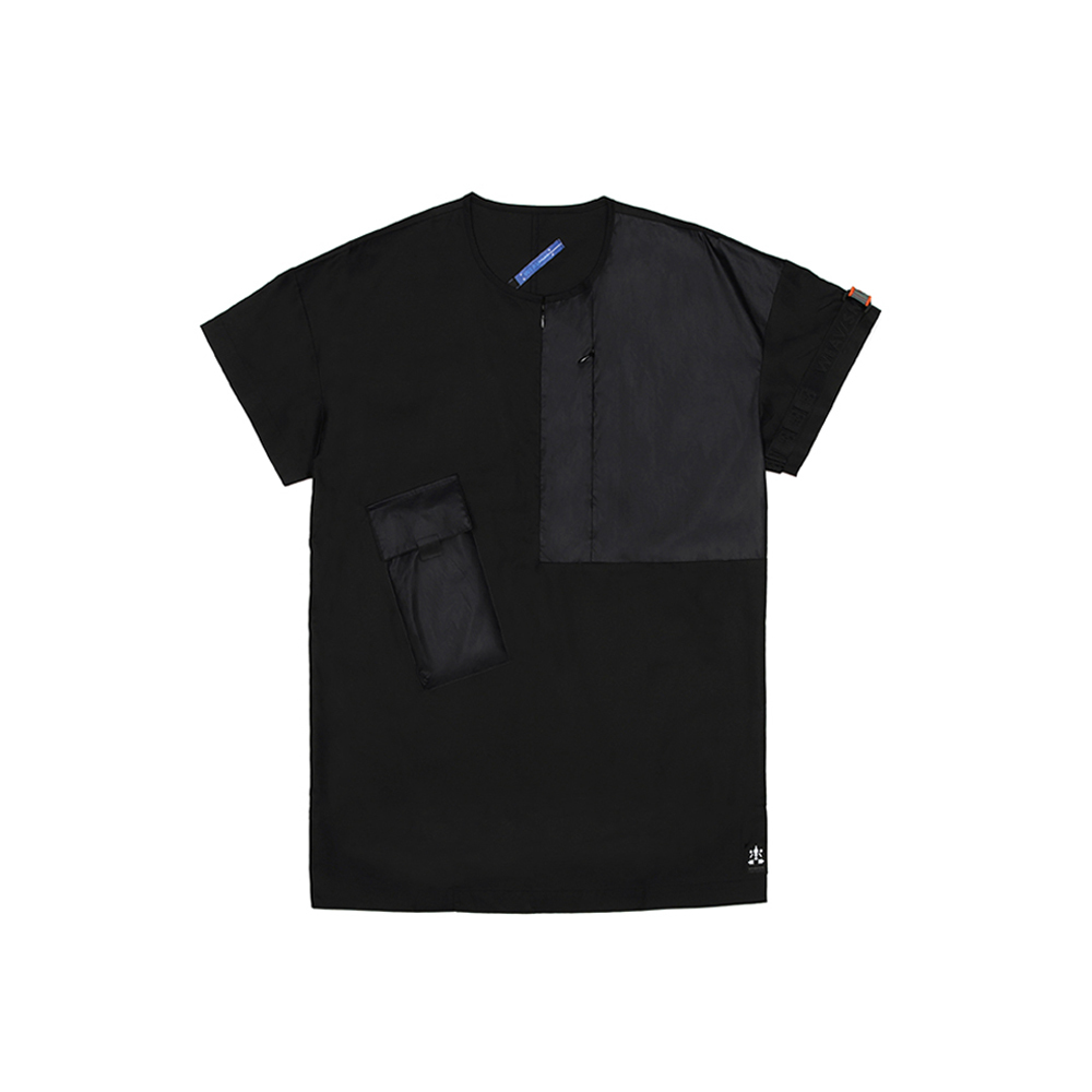 切角拼接上衣- 黑