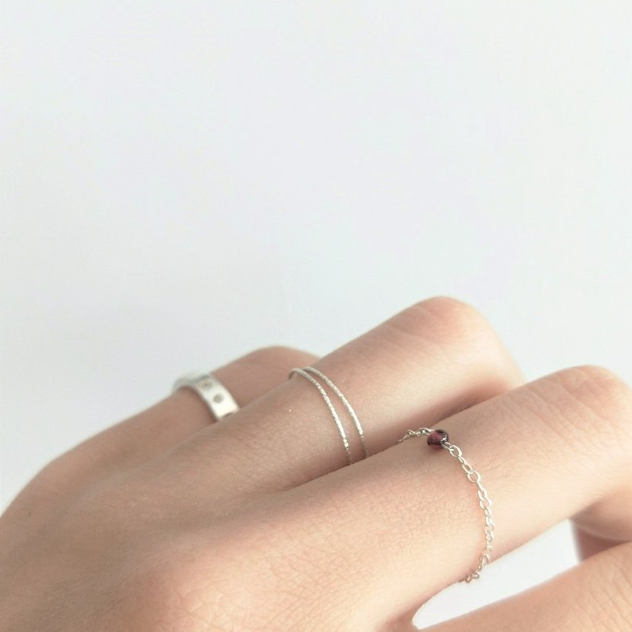 │輕奢│紅石榴石 • 鏈戒 • 純銀戒指 • 單只