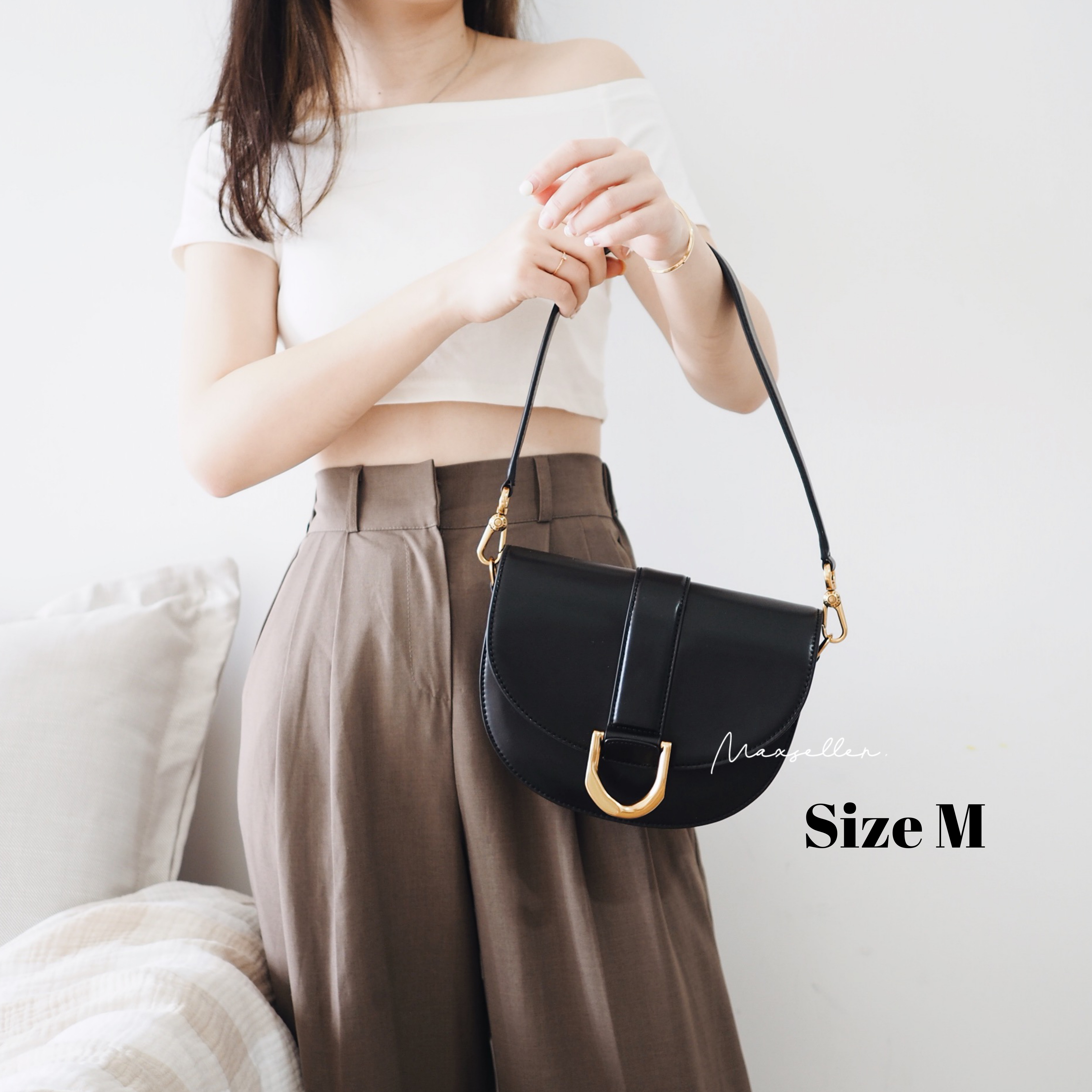 現貨｜黑色｜CHARLES & KEITH Saddle Gabine Bag 馬鞍袋（大 - Size M）