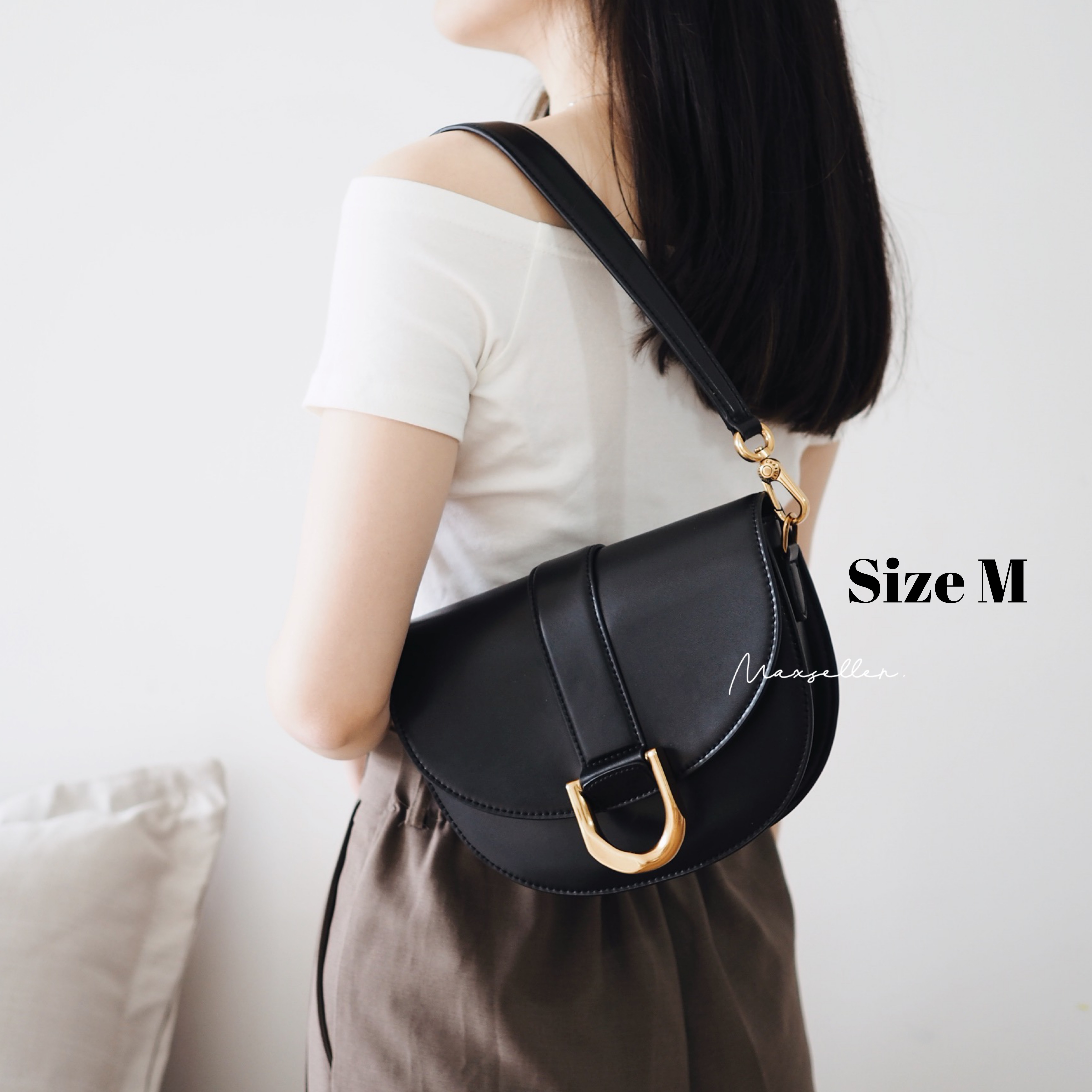 現貨｜黑色｜CHARLES & KEITH Saddle Gabine Bag 馬鞍袋（大 - Size M）