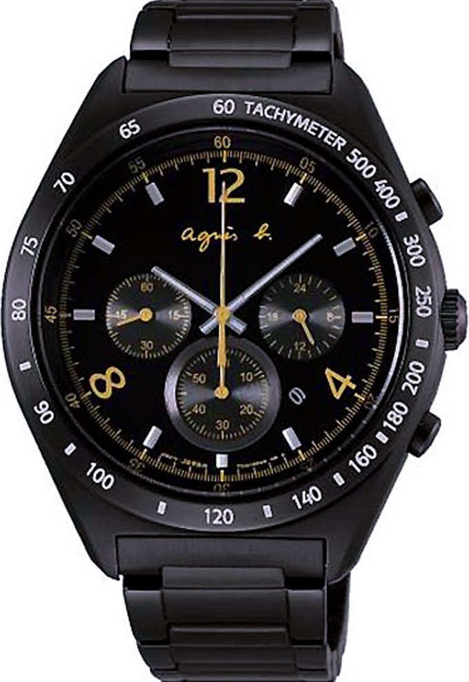 萬年鐘錶 - agnes b.  全黑運動休閒三眼計時男錶  7T12-0AP0F / BW8003P1  錶徑42MM