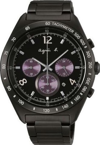 萬年鐘錶 - agnes b.  全黑三眼計時男錶  7T12-0AP0T / BW8004P1  錶徑42MM