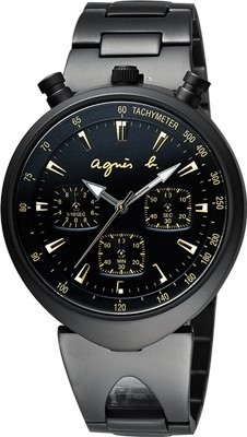 萬年鐘錶 - agnes b.  炸彈三眼計時黑金男錶 VD55-KS00K / BX9003X1 錶徑39MM