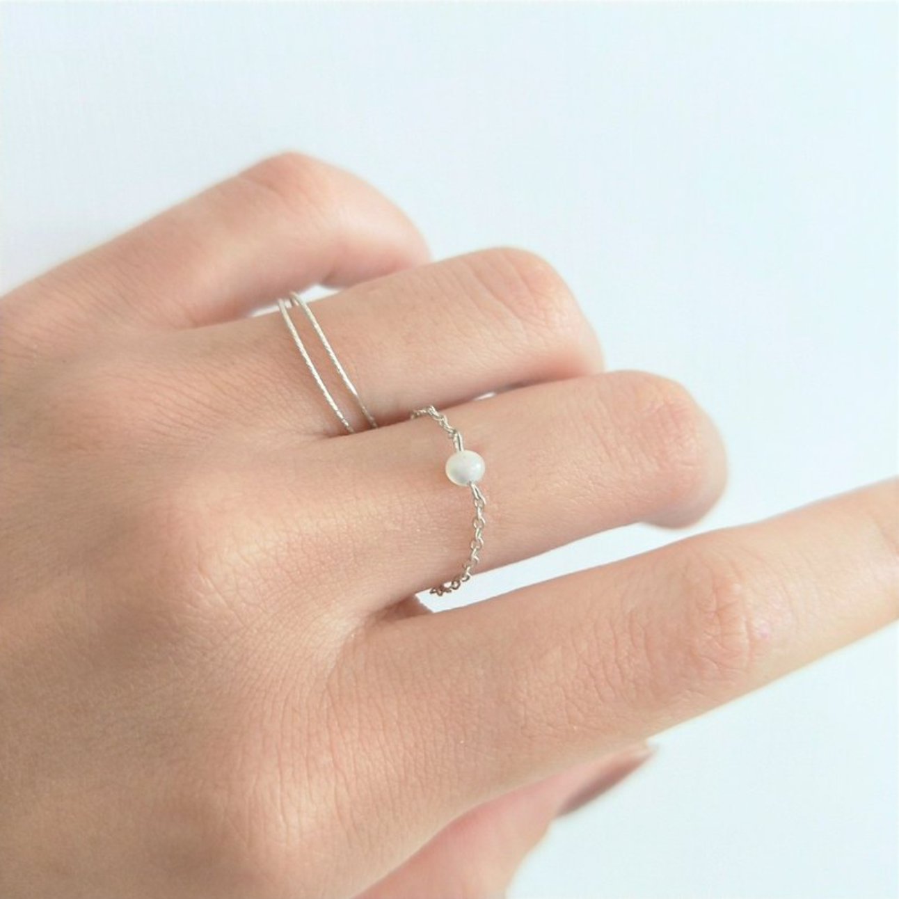 │輕奢│珍珠貝石 • 鏈戒 • 純銀戒指 • 單只