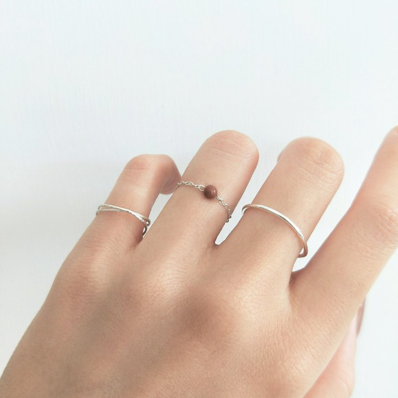 │輕奢│金砂石 • 鏈戒 • 純銀戒指 • 單只