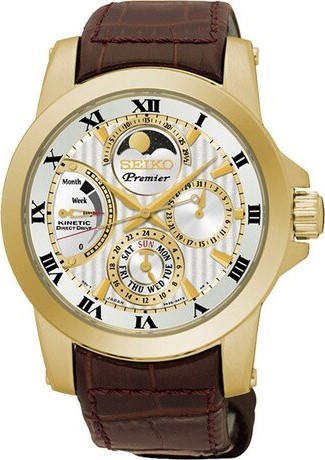 萬年鐘錶 - SEIKO Premier 人動電能月相皮革男錶  5D88-0AG0K / SRX014J1 錶徑41MM