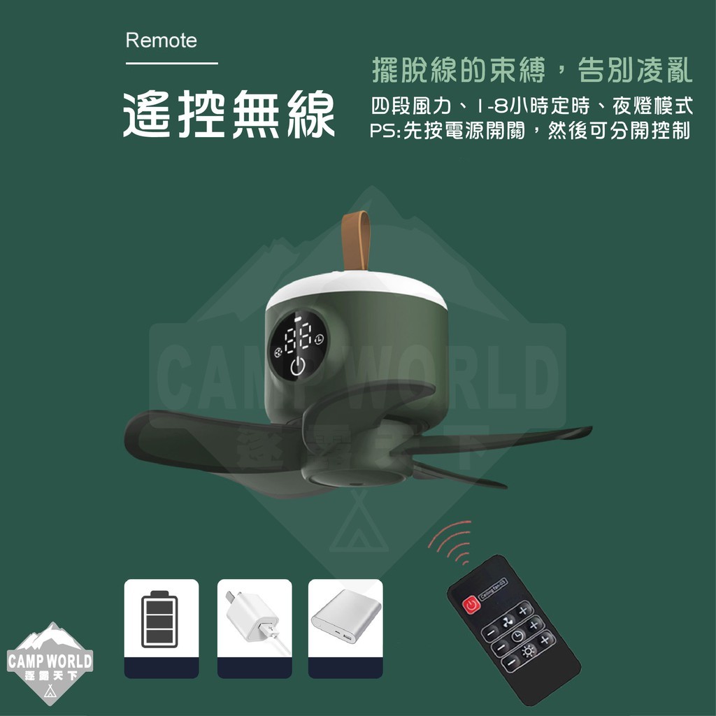 GBTW 8000mAh 無線遙控吊扇 軍綠色