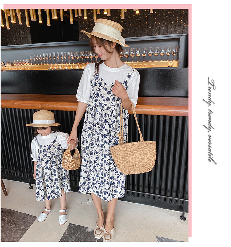 現貨 130cm/M 親子款 假兩件碎花洋裝 白色