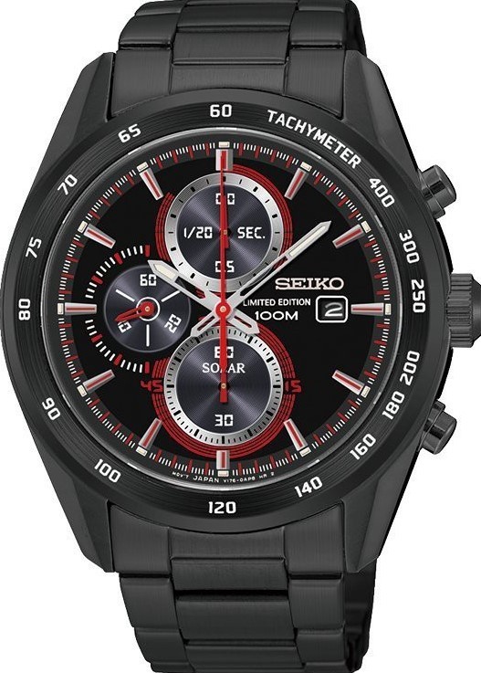 萬年鐘錶 - SEIKO Critiria  全黑太陽能三眼計時男錶  V176-0AM0R / SSC411P1 錶徑43MM