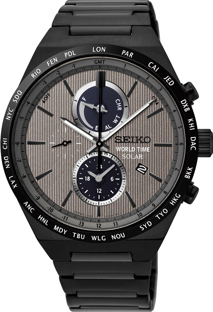 萬年鐘錶 - SEIKO SPIRIT  太陽能兩地時間男錶    V195-0AE0N / SSC527J1   錶徑41MM