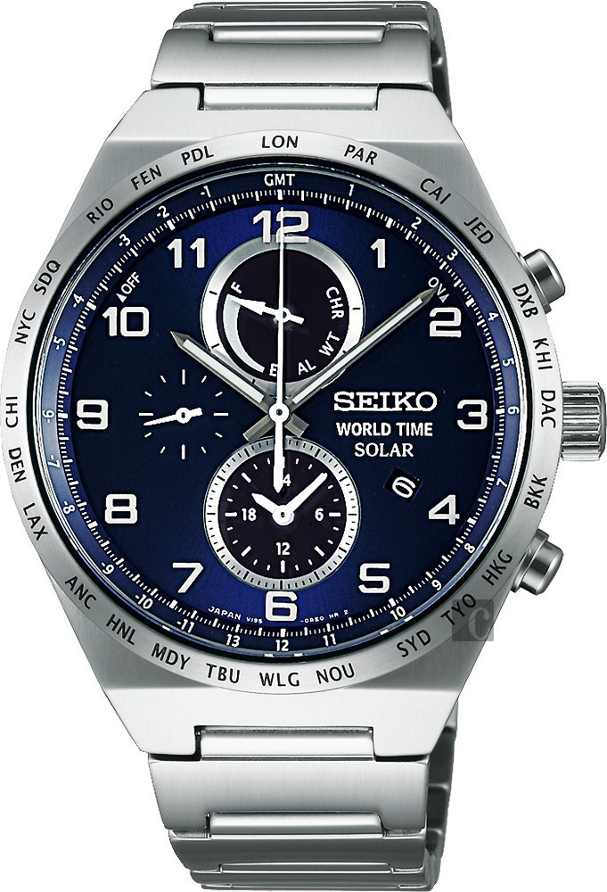 萬年鐘錶 - SEIKO SPIRIT  太陽能兩地時間男錶 V195-0AE0B / SBPJ023J 錶徑41MM