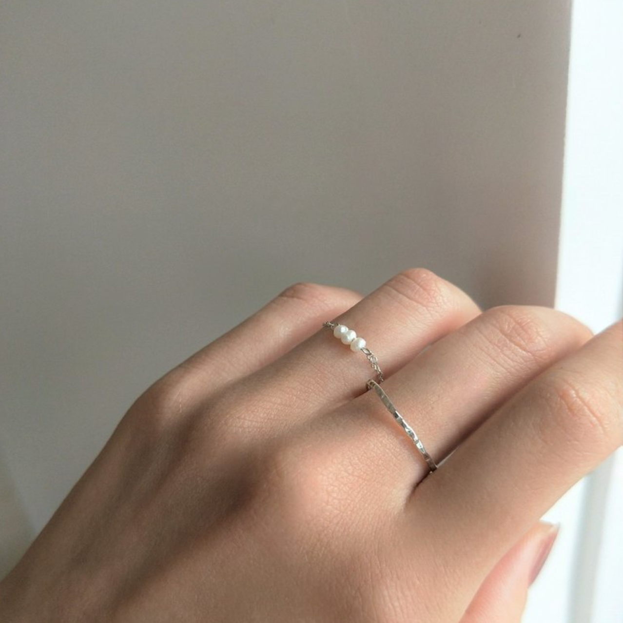 │套組│天然珍珠 • 輕奢 • 鏈戒 • 純銀戒指