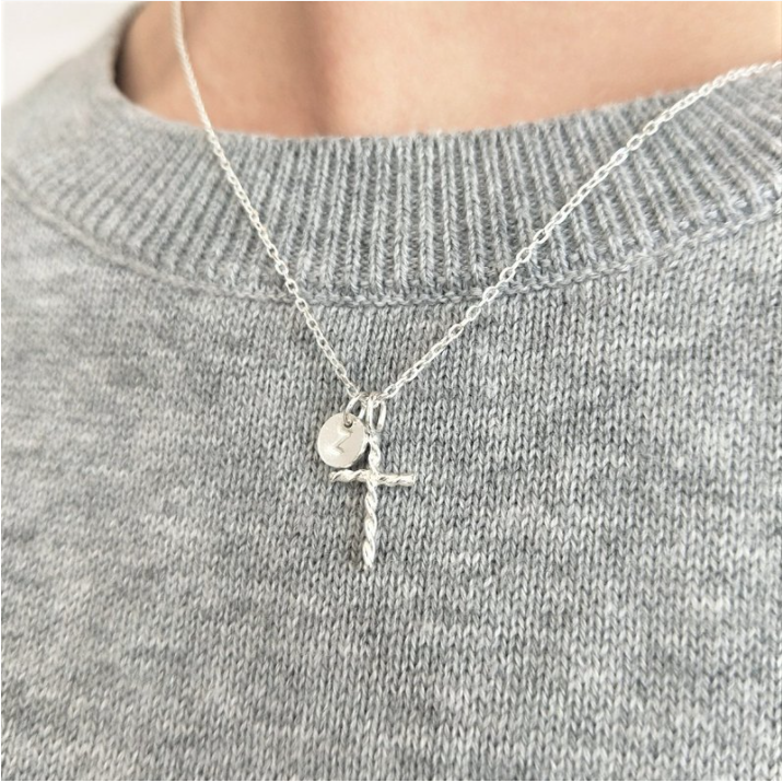 │訂製│迷你麻花 • 十字架項鍊 • 不規則銀片 • 純銀項鍊
