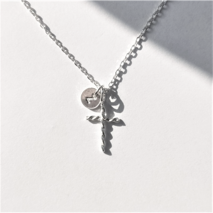 │訂製│迷你麻花 • 十字架項鍊 • 不規則銀片 • 純銀項鍊