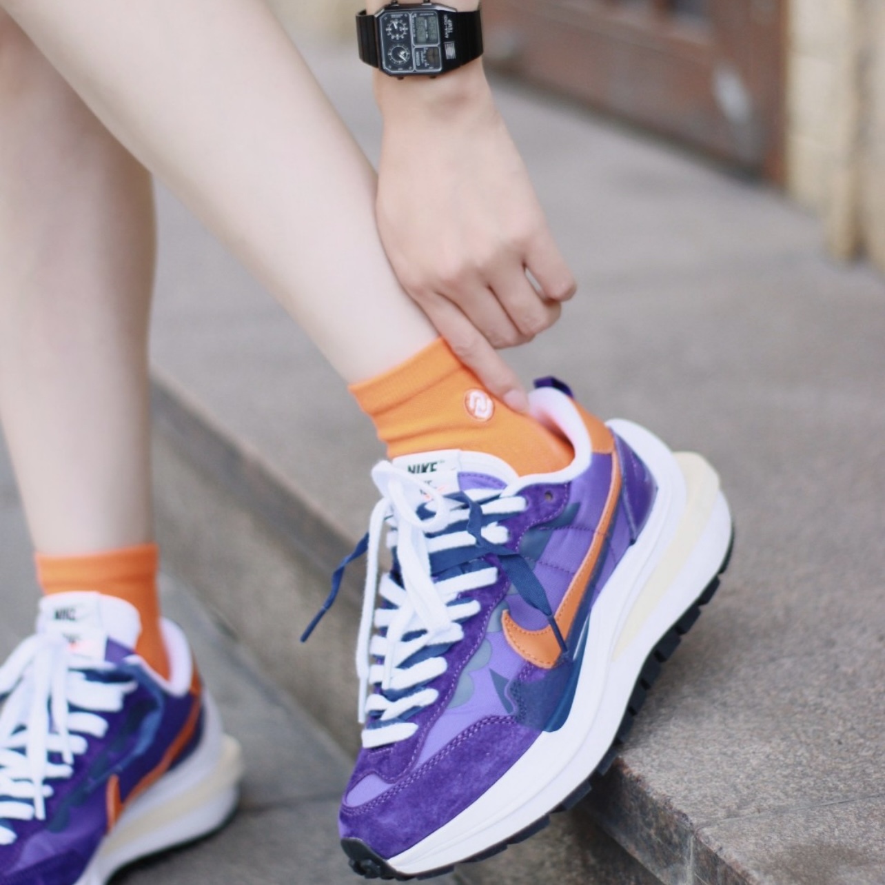 Waffle Nike Sacai Dark Iris On Feet Nike VaporWaffle X Sacai Dark 