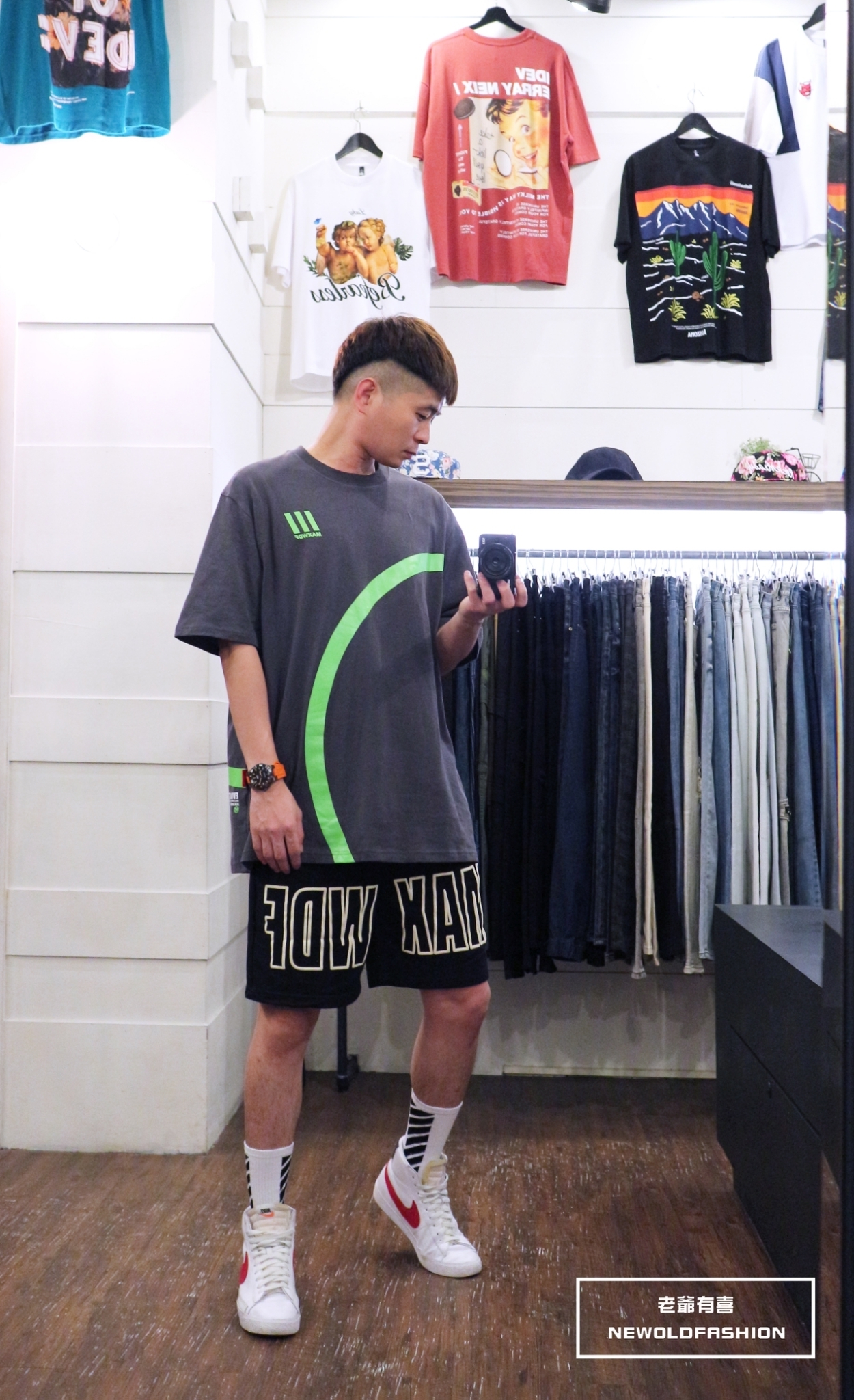 『新品上市』重磅螢光跳色半圓短tee-深灰