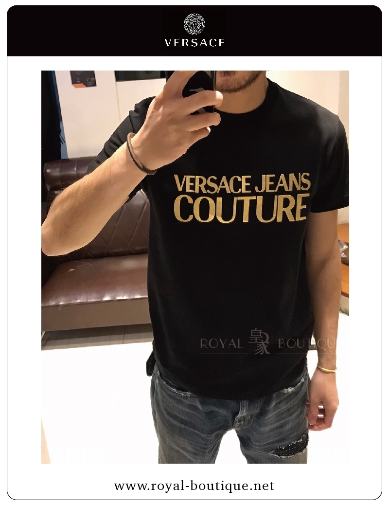 VERSACE 燙金英文字品牌LOGO圓T
