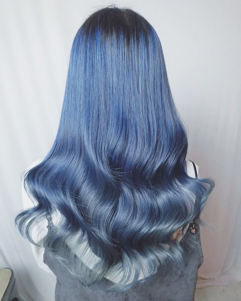 Ink Hair專業沙龍設計師精選作品集長捲髮背影篇大海藍色染髮
