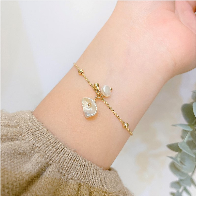 │輕奢│珍珠花瓣露露 • 手鍊 • 14K注金 • 14kgf