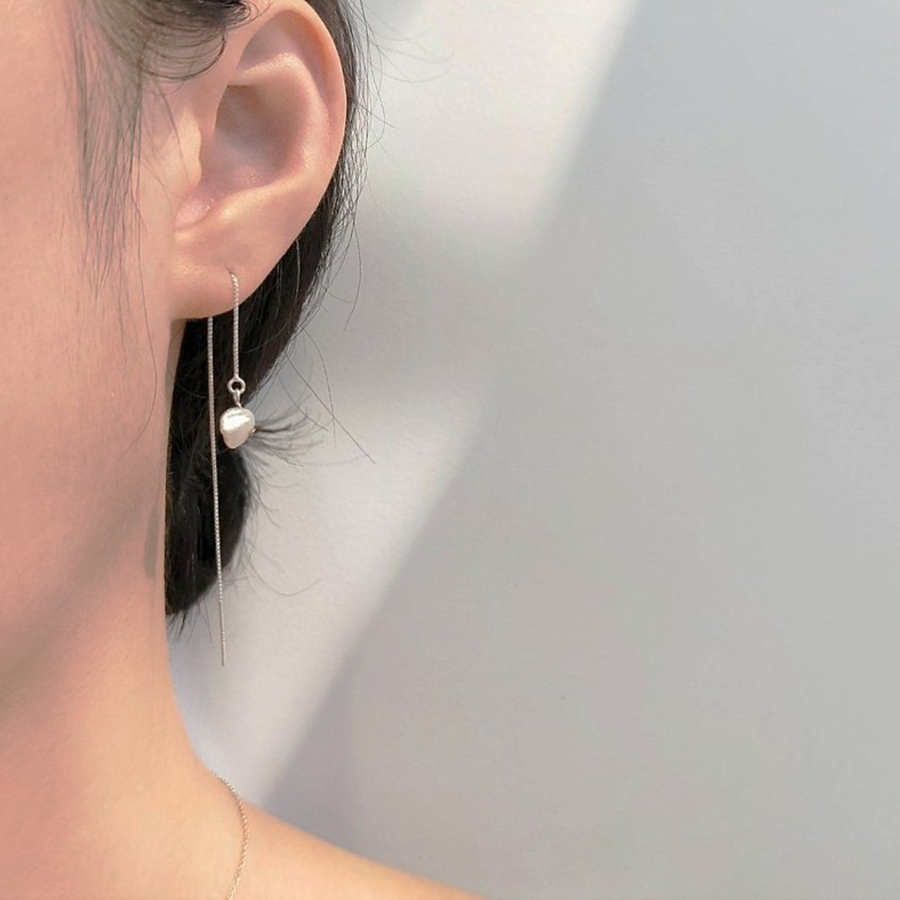 │輕奢│ 不規則珍珠 • 耳鍊 • 純銀耳飾