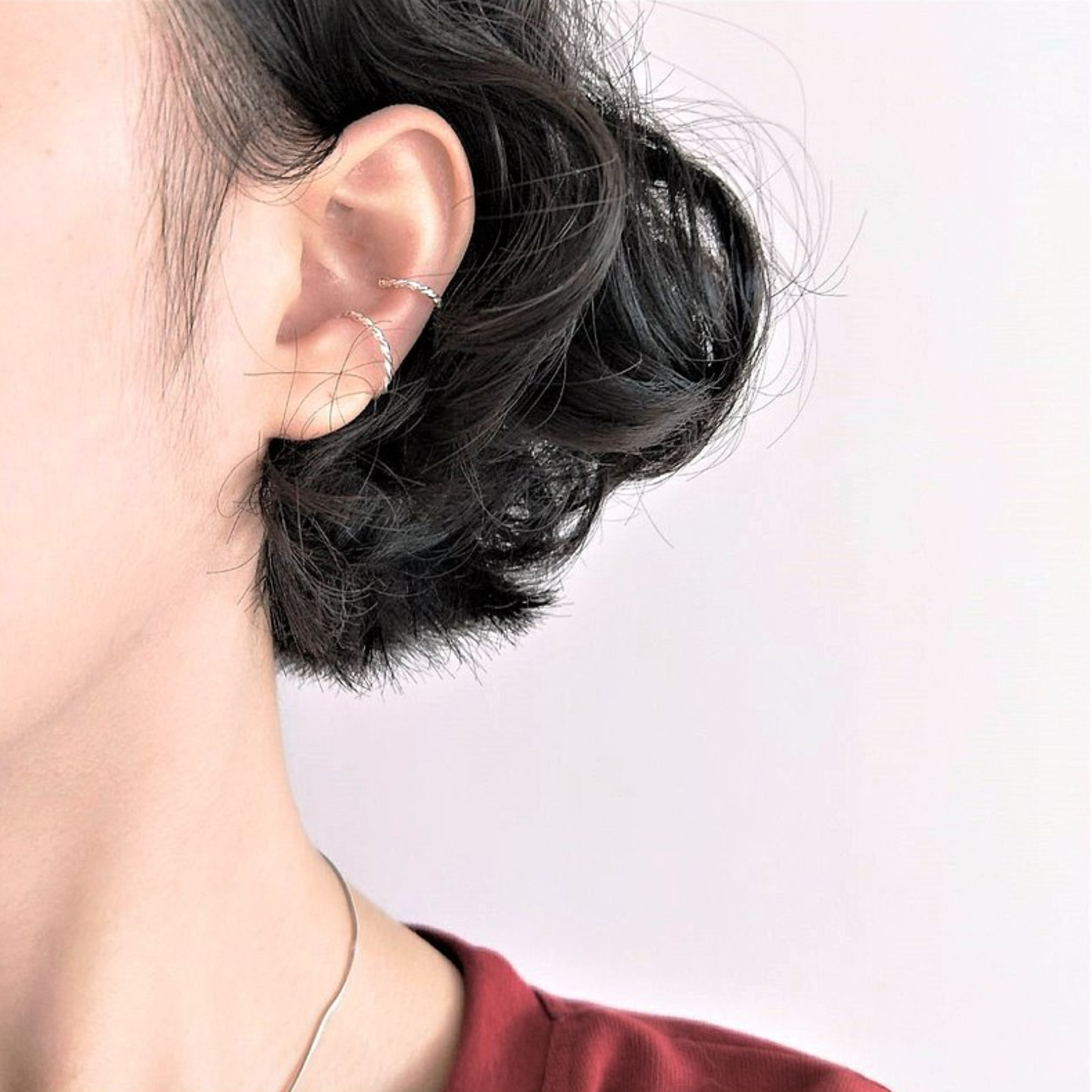 │簡約│麻花圈 • 耳骨夾 • 純銀耳飾