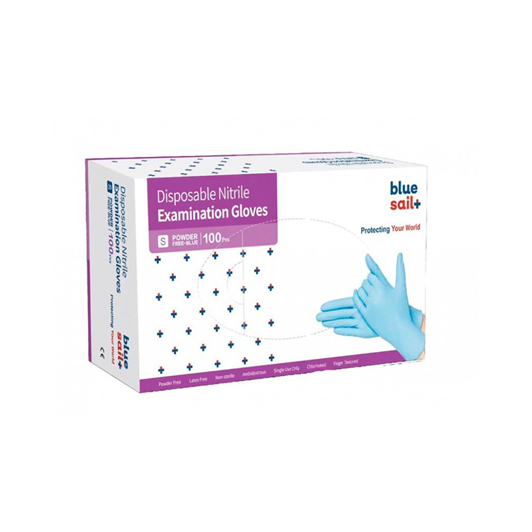 Blue Sail - 無粉丁晴手套 (藍色, 細~大) | 100隻