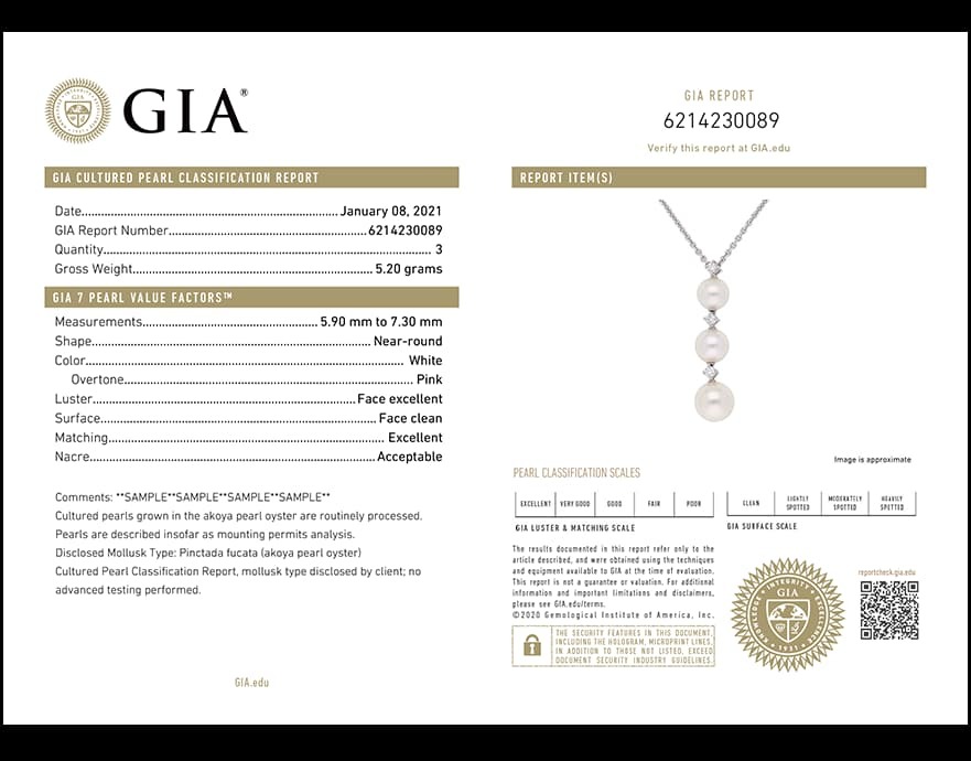 購買珍珠首飾時，要請店家附上珍珠鑑定報告書。