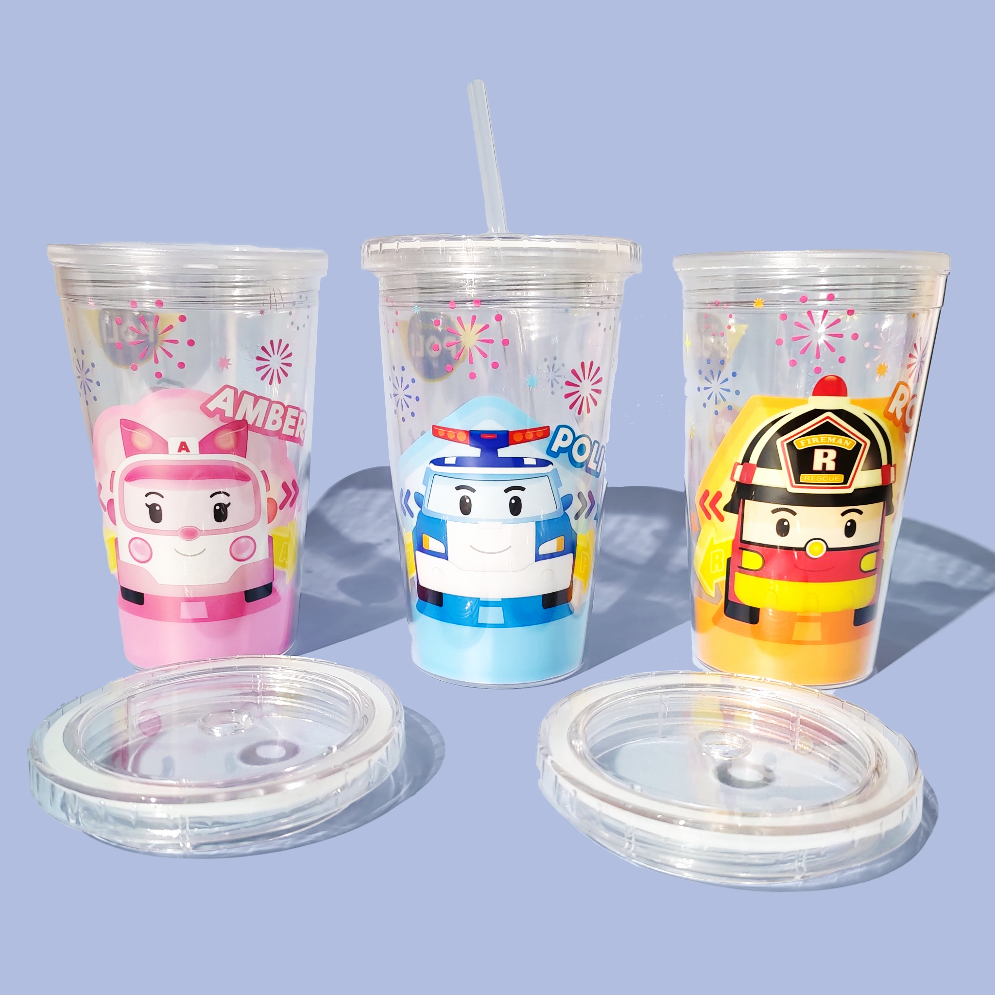 POLI波力-冷飲吸管杯450ml-波力/安寶/羅伊