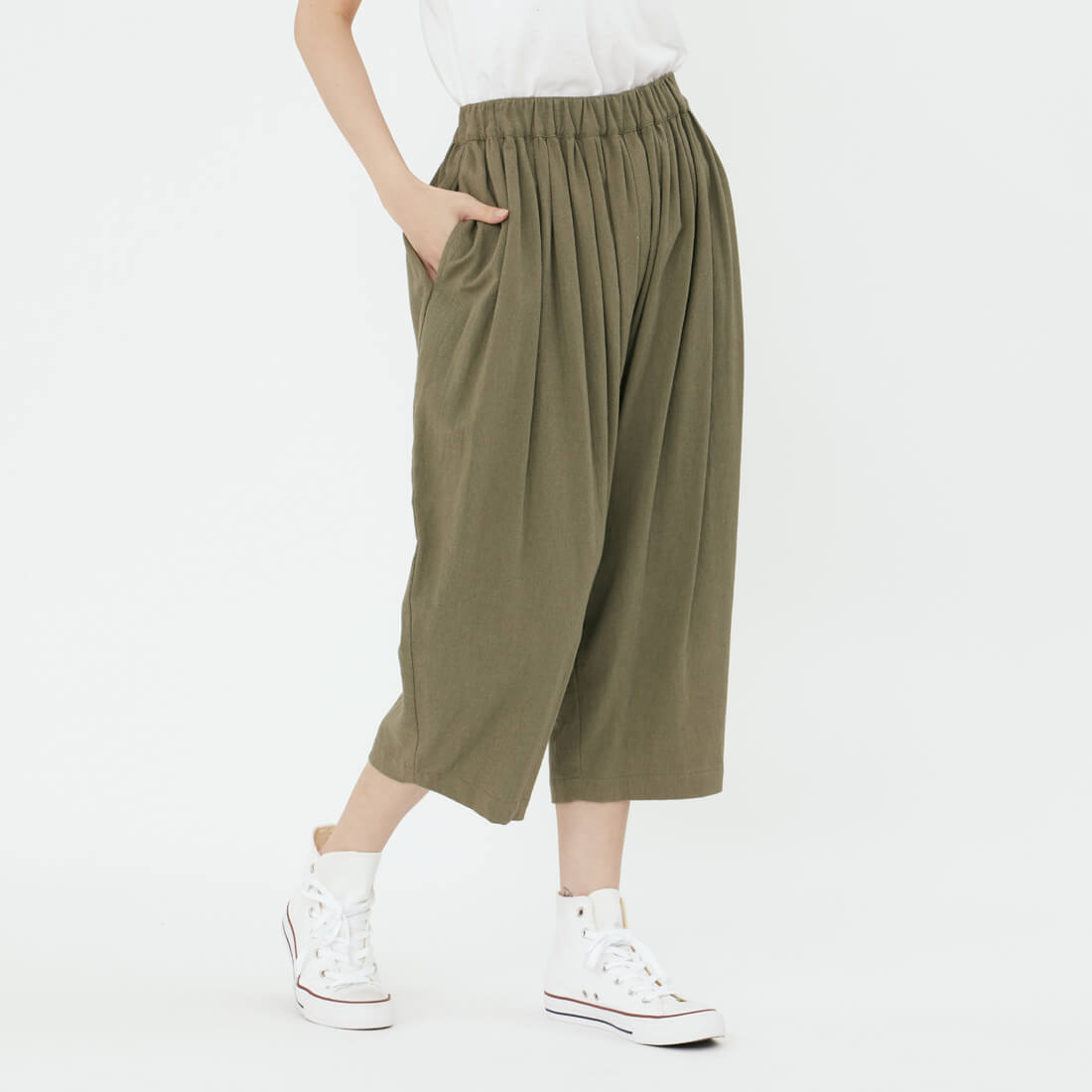 Bruce水洗棉麻低檔飛鼠褲/軍綠