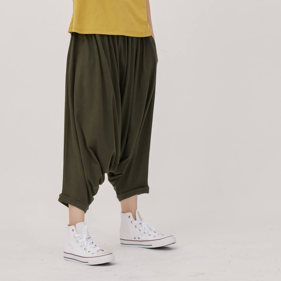 Tommy寬腰帶梯形寬褲/墨綠