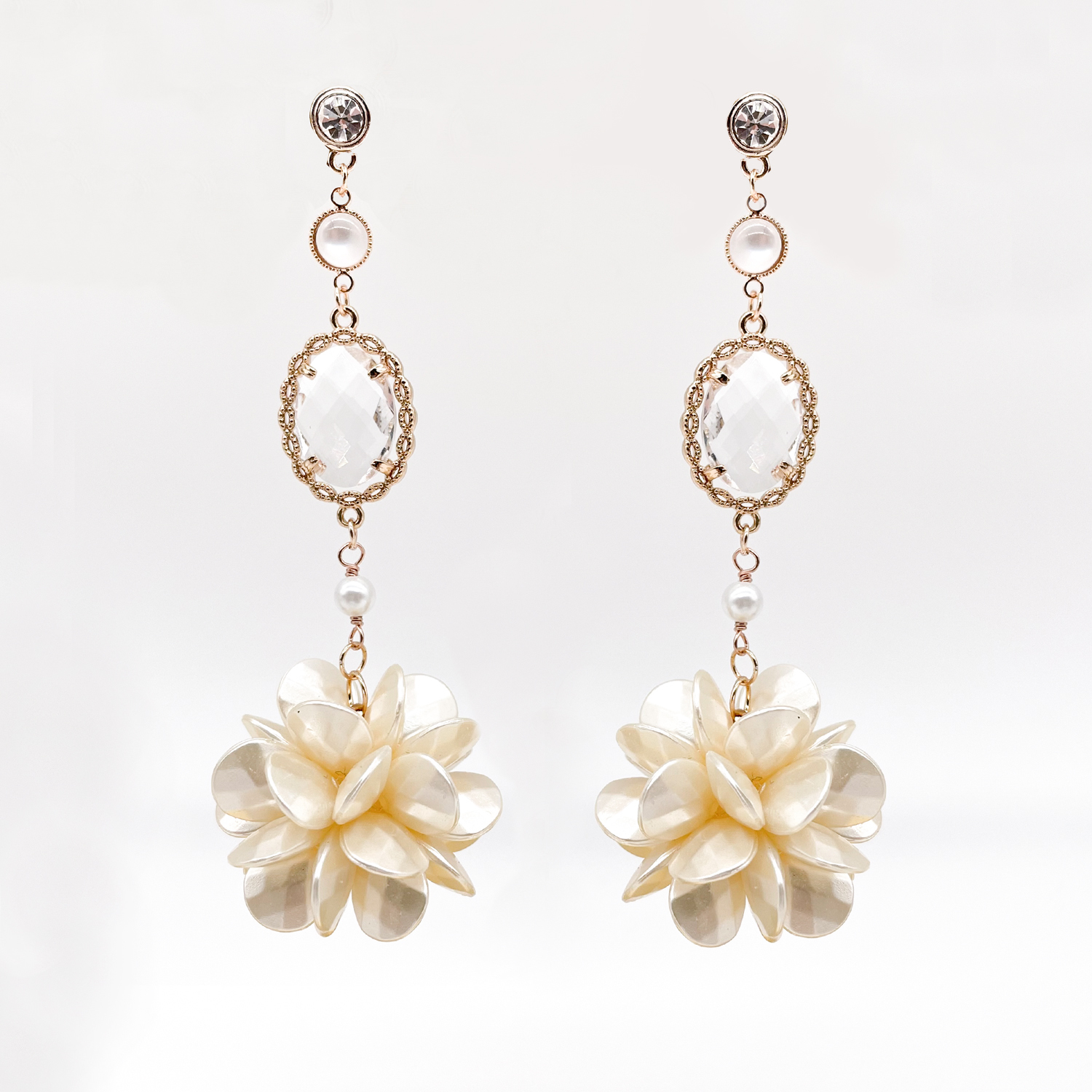 925 Vintage Crystal Flower Earrings (Light Gold)