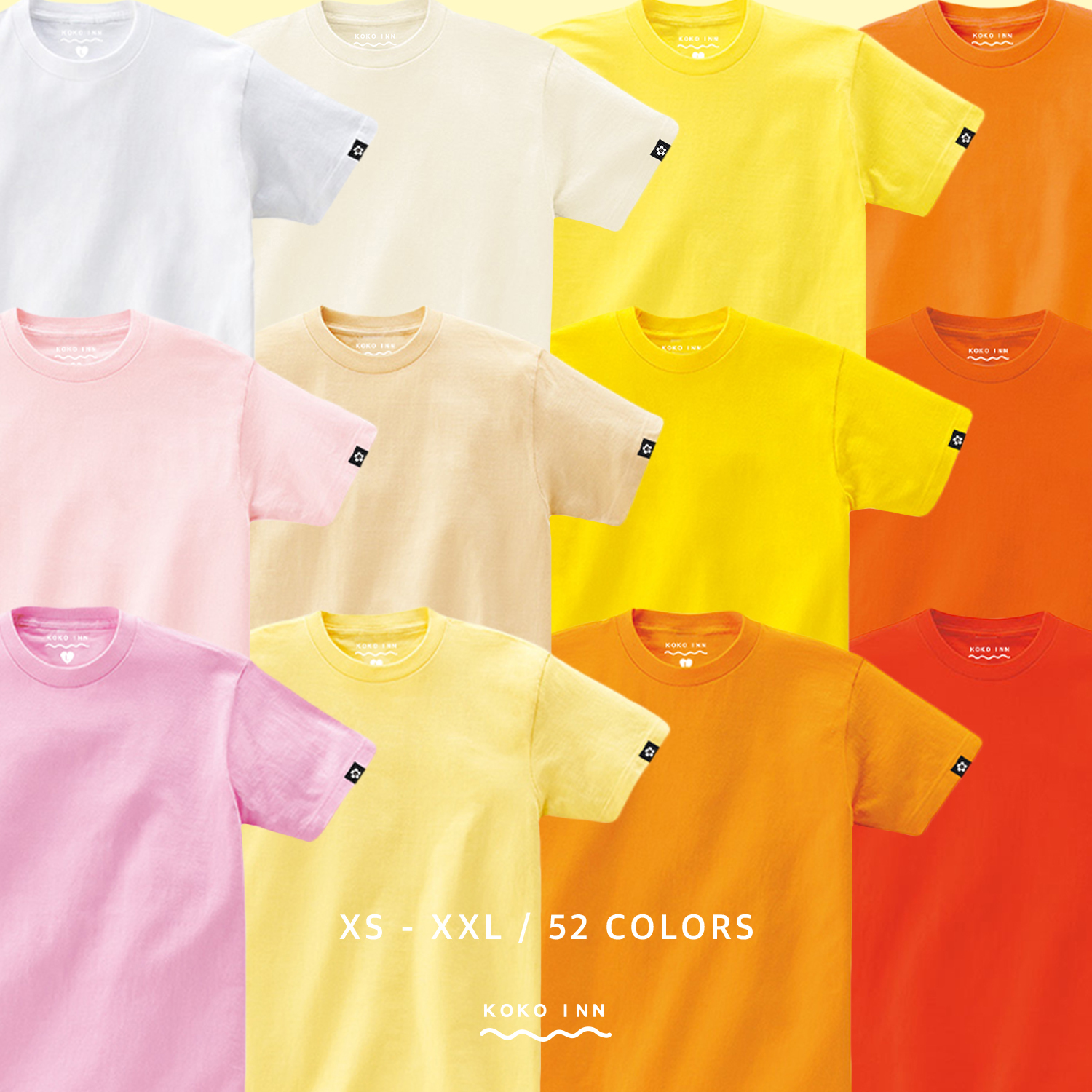 KOKOINN 純棉圓領素面多色小花標 T - 黃橘系列