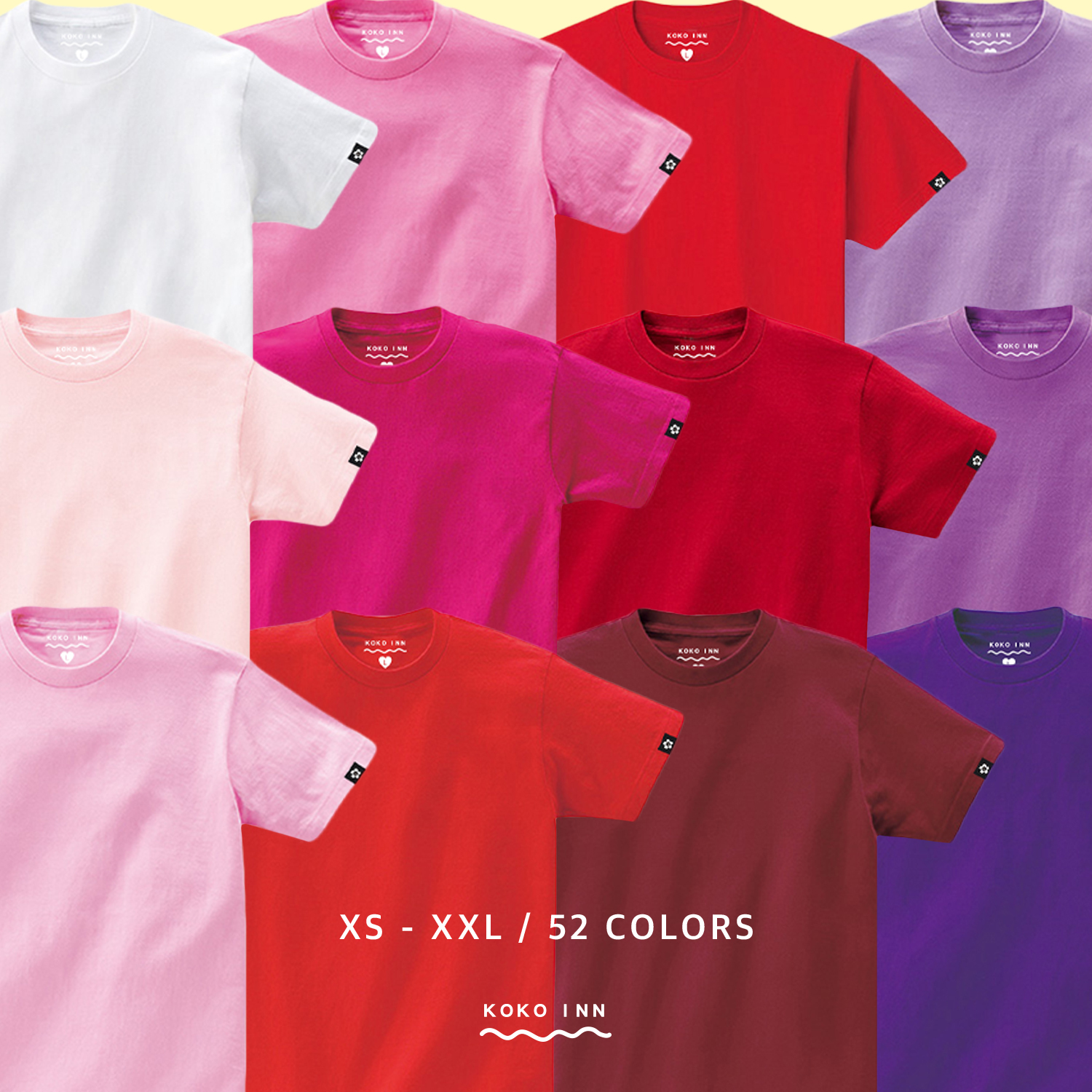 KOKOINN 純棉圓領素面多色小花標 T - 粉紅系列