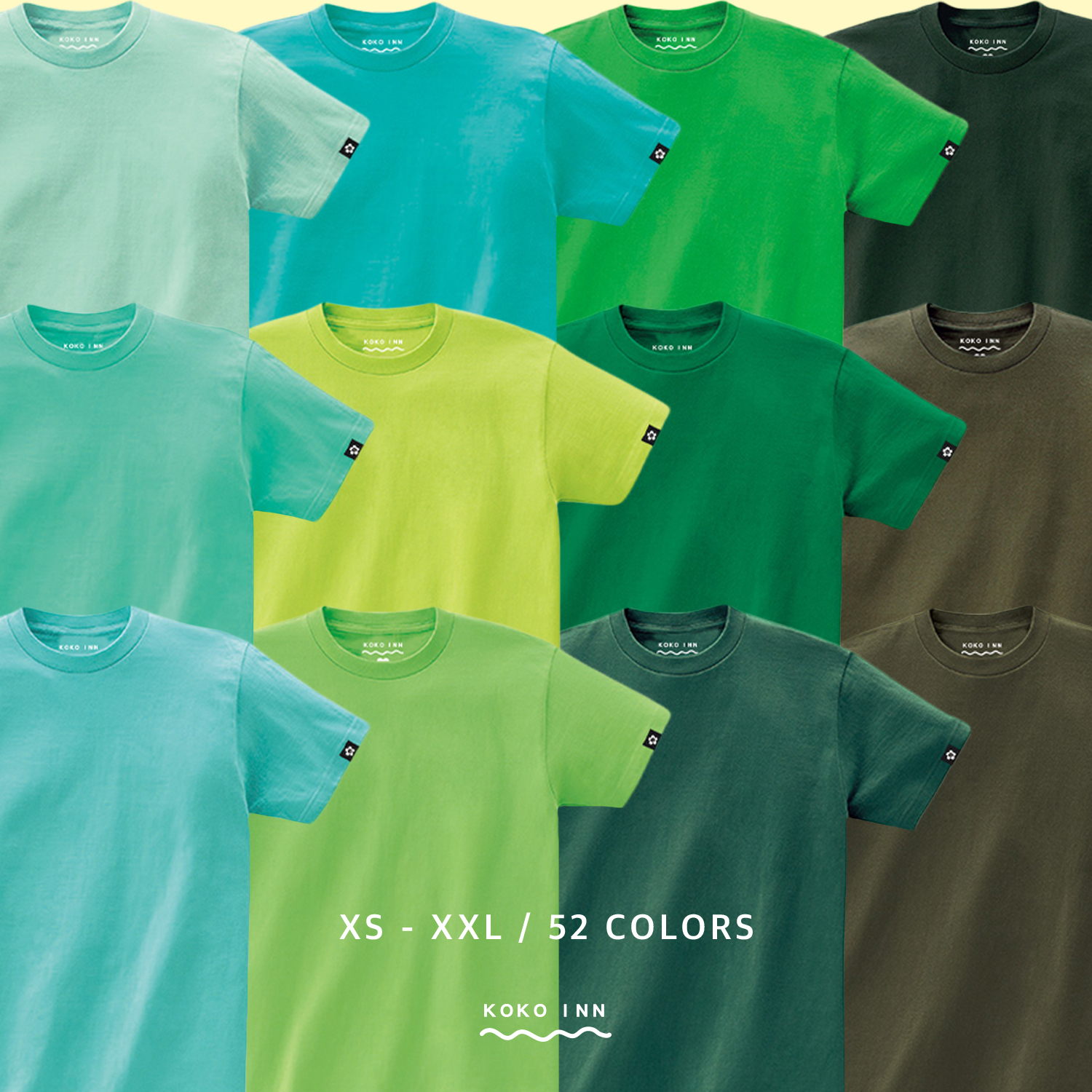 KOKOINN 純棉圓領素面多色小花標 T - 綠系列