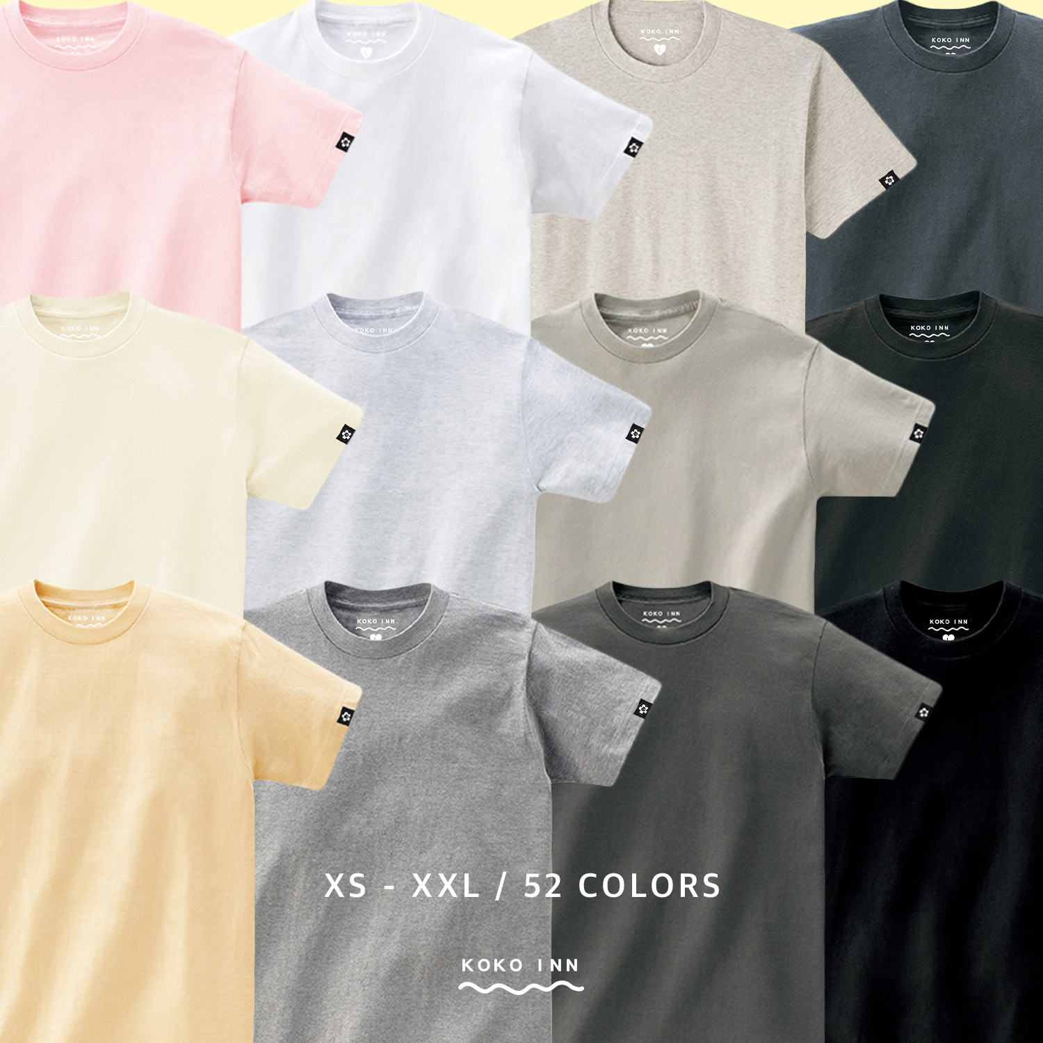 KOKOINN 純棉圓領素面多色小花標 T - 白灰黑系列