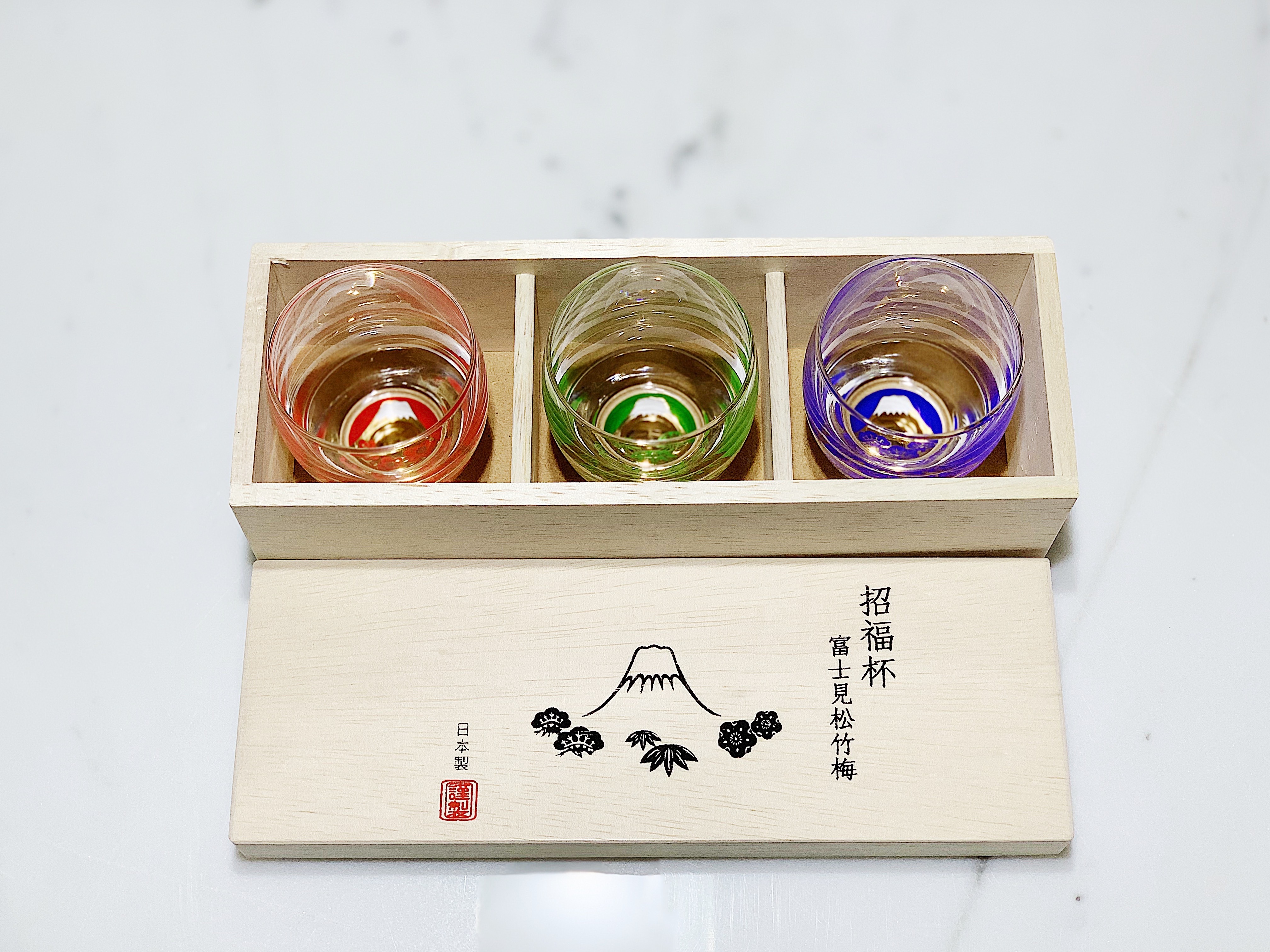 東洋佐々木ガラス 招福杯 富士見松竹梅 杯3種揃え G086-T238