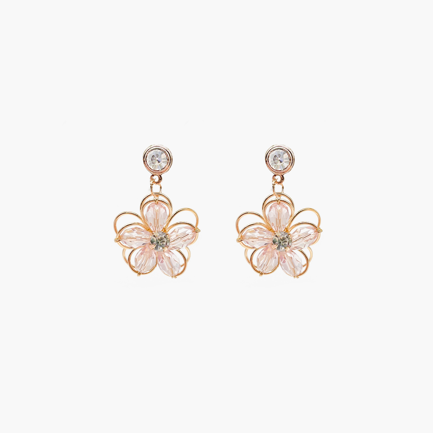 925 Vintage Crystal Flower Earrings (Light Gold)
