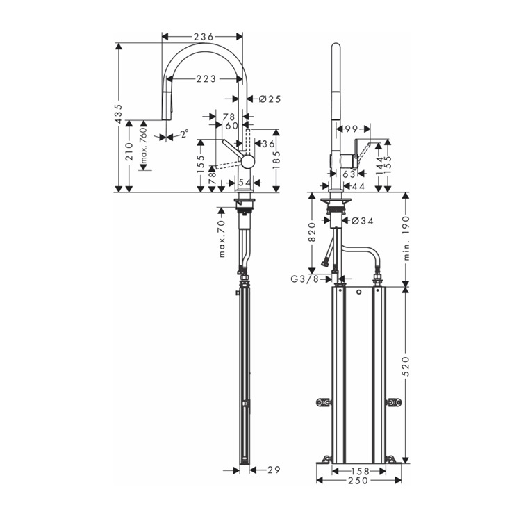 hansgrohe Talis M54 72801, -000 Kitchen mixer with pull-out spray, with sBox