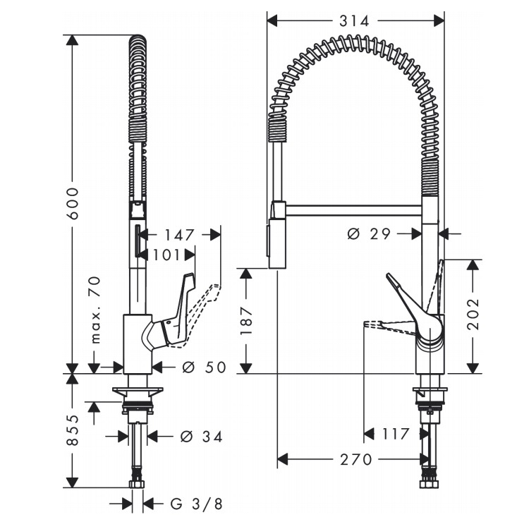 hansgrohe Cento XXL 14806, -000 Kitchen mixer Semi-Pro 2 jets