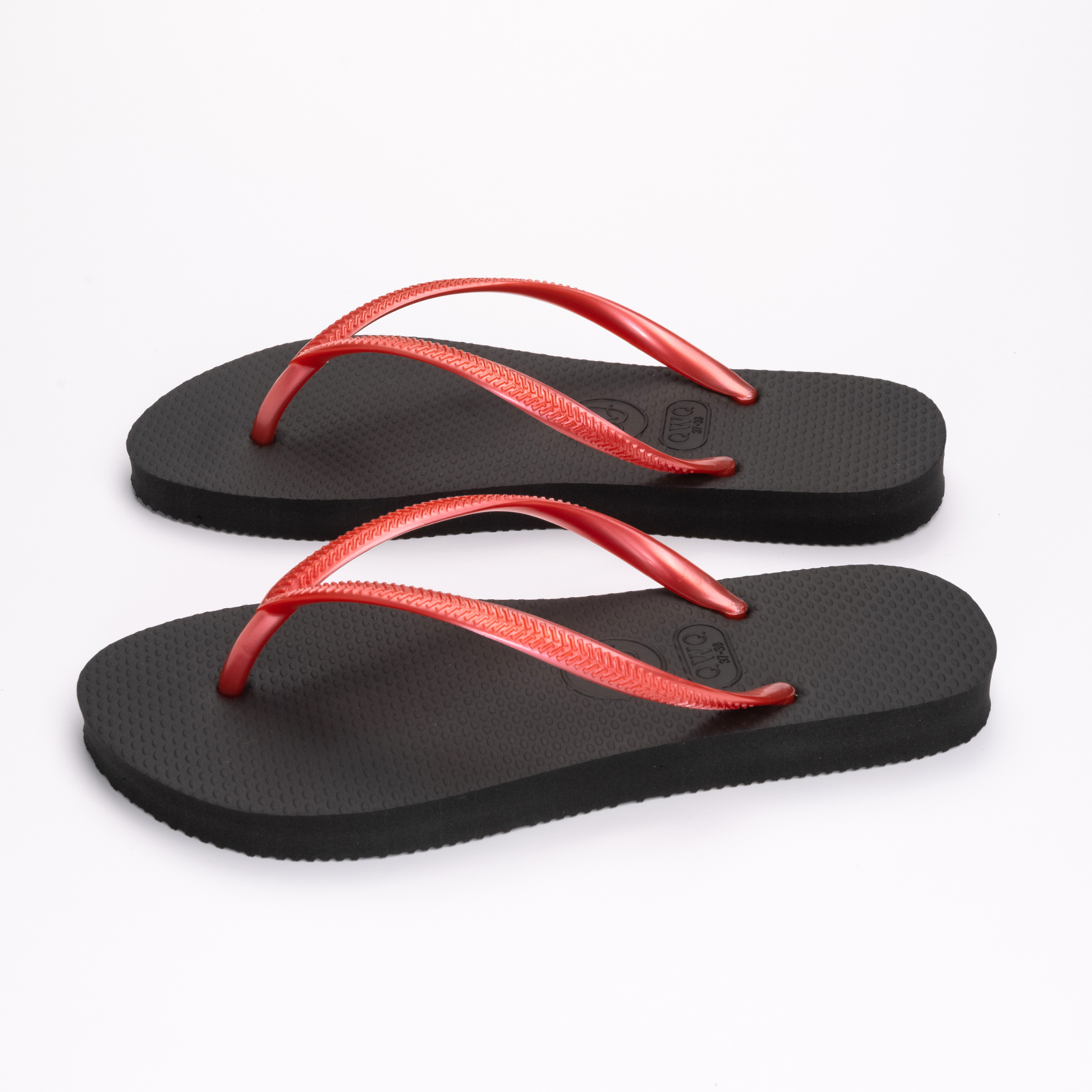 Slim跳色系列 【曜石黑】紅鞋帶 女款平底人字夾腳拖