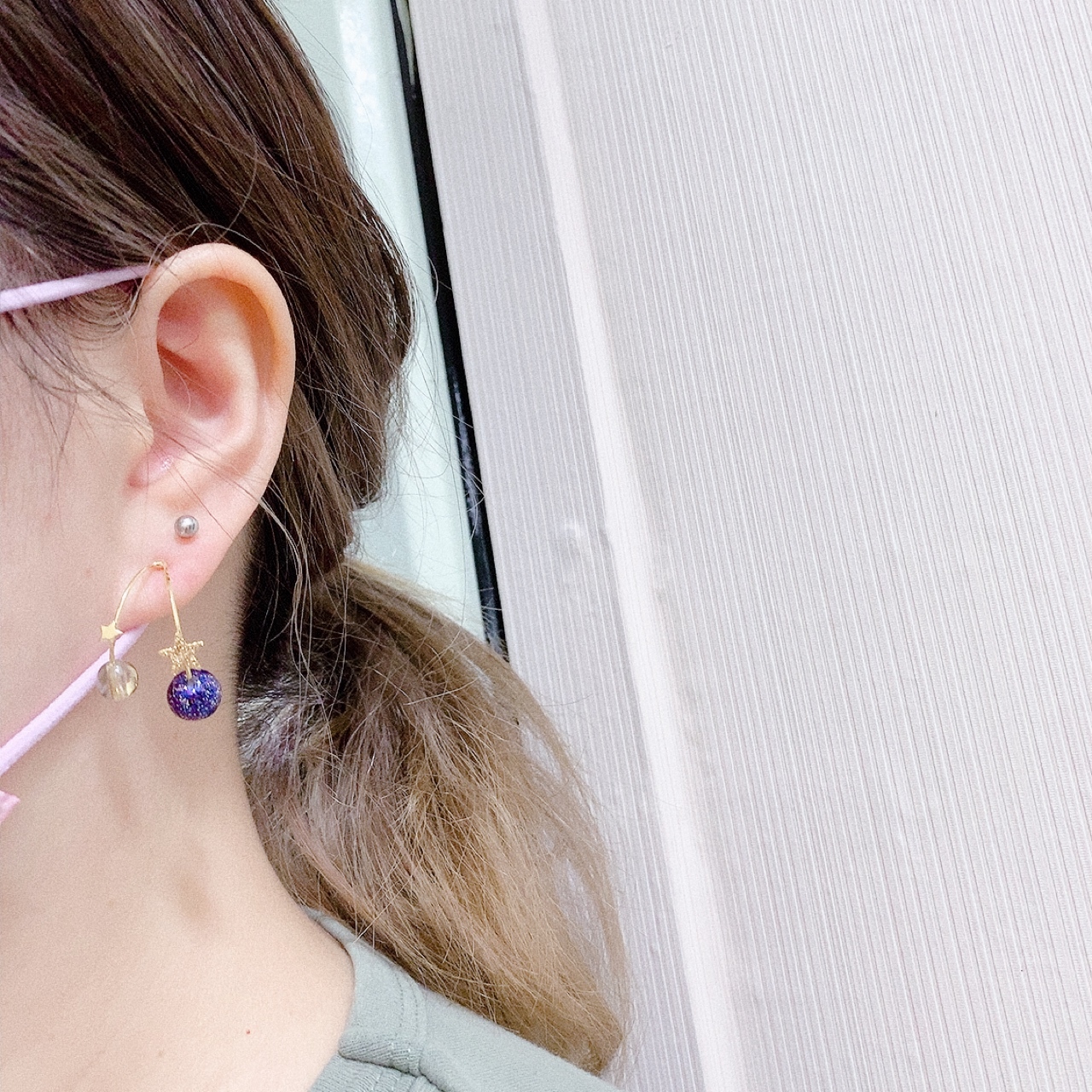 [日本制] 宇宙銀河行星半灣形耳環