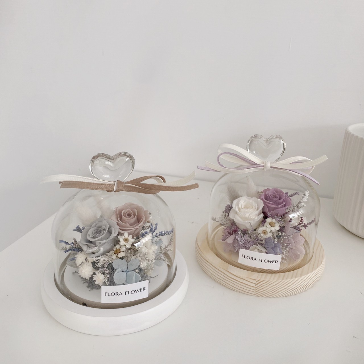 永生花愛心玻璃罩夜燈-高雅