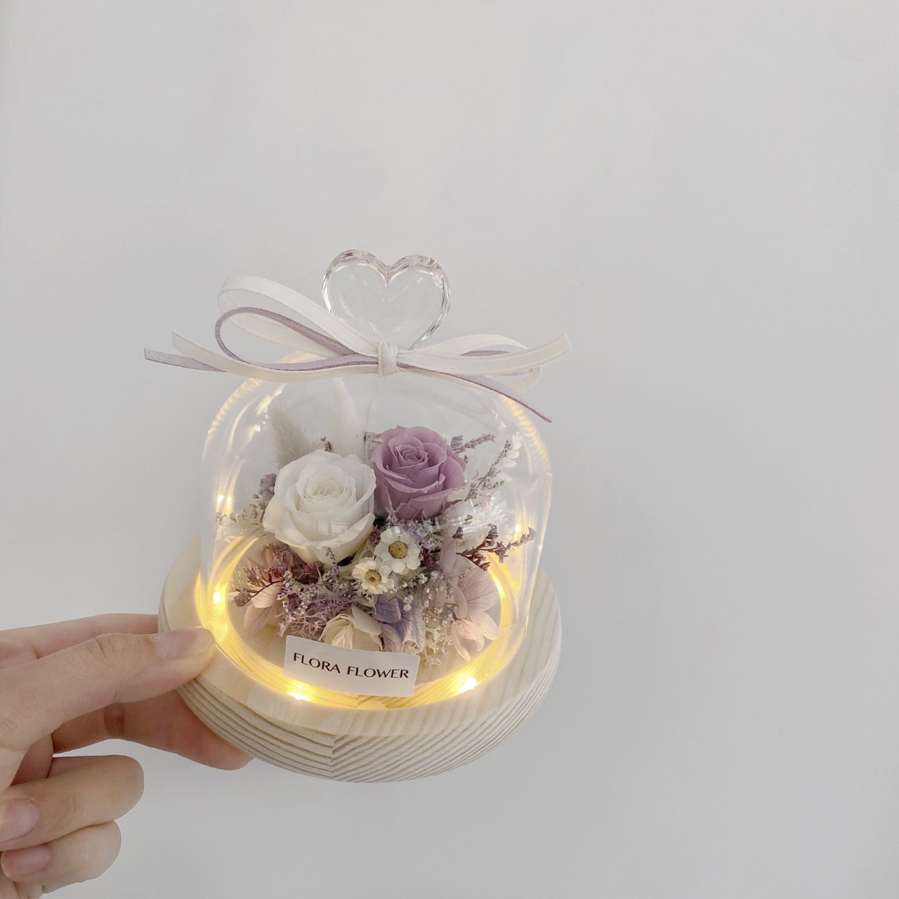 永生花愛心玻璃罩夜燈-高雅