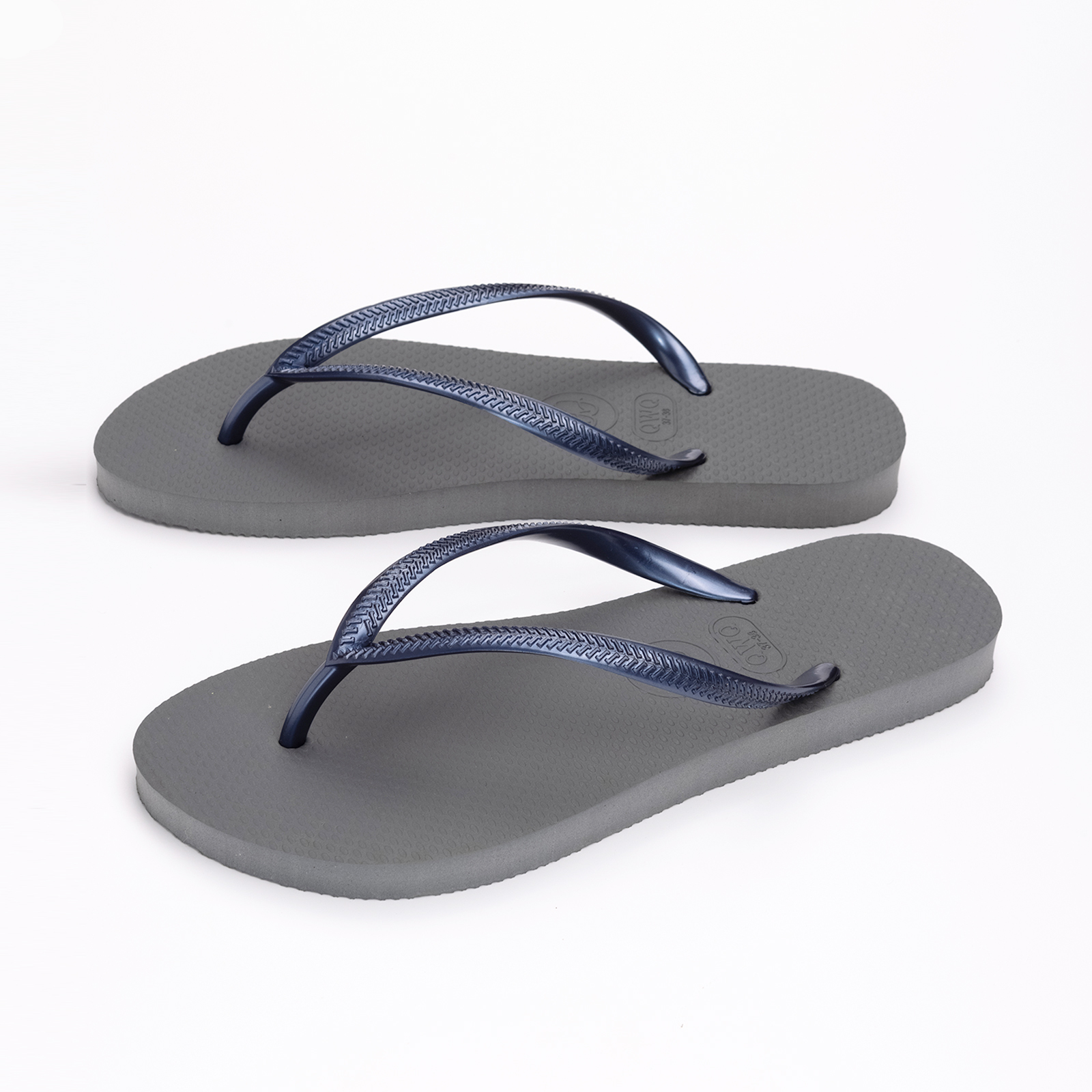 Slim跳色系列 【銀河灰】藍鞋帶 女款平底人字夾腳拖