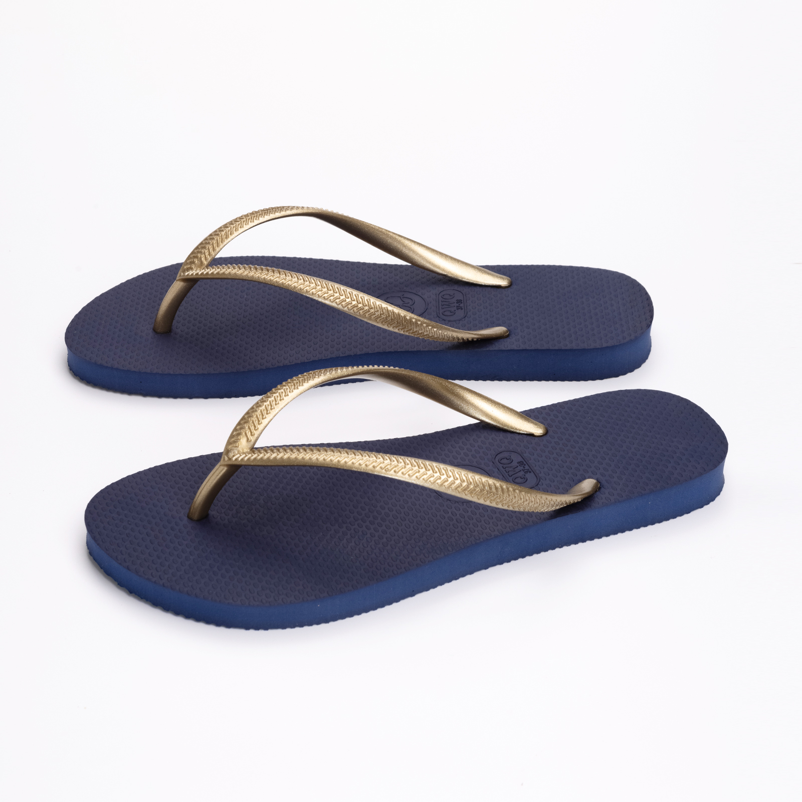 Slim跳色系列 【藏藍】沙金鞋帶 女款平底人字夾腳拖