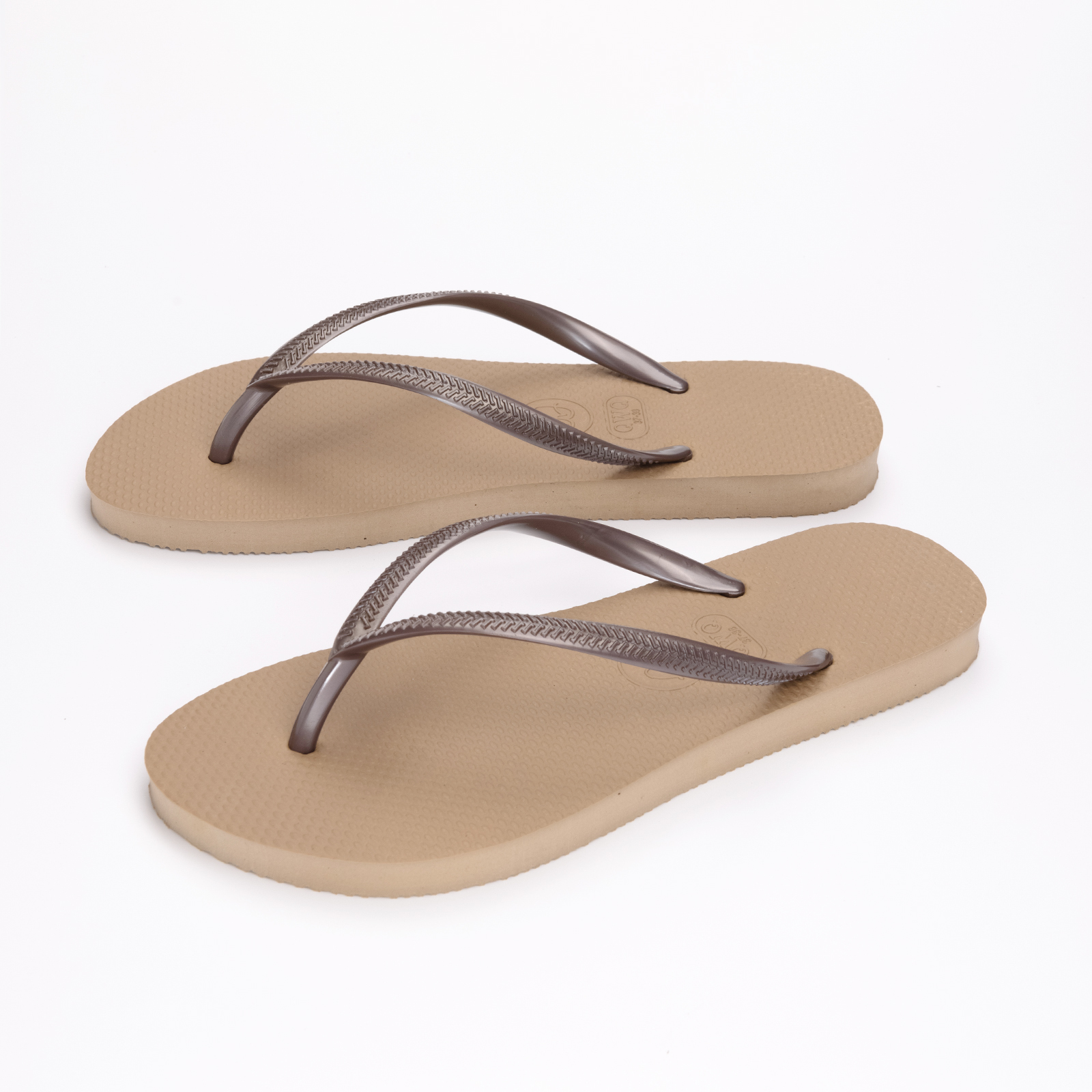 Slim跳色系列 【薔薇金】咖啡鞋帶 女款平底人字夾腳拖