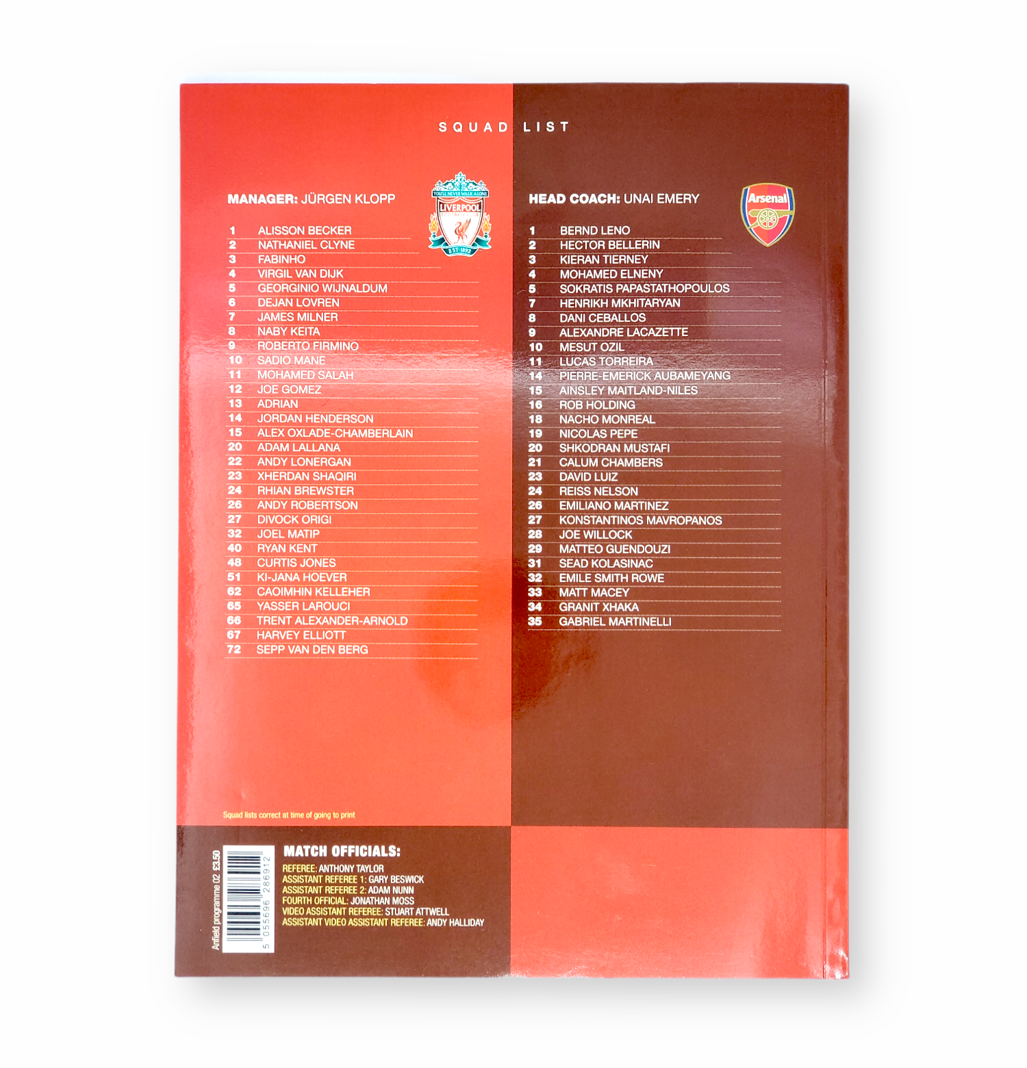 利物浦19/20場刊(第二週)F9