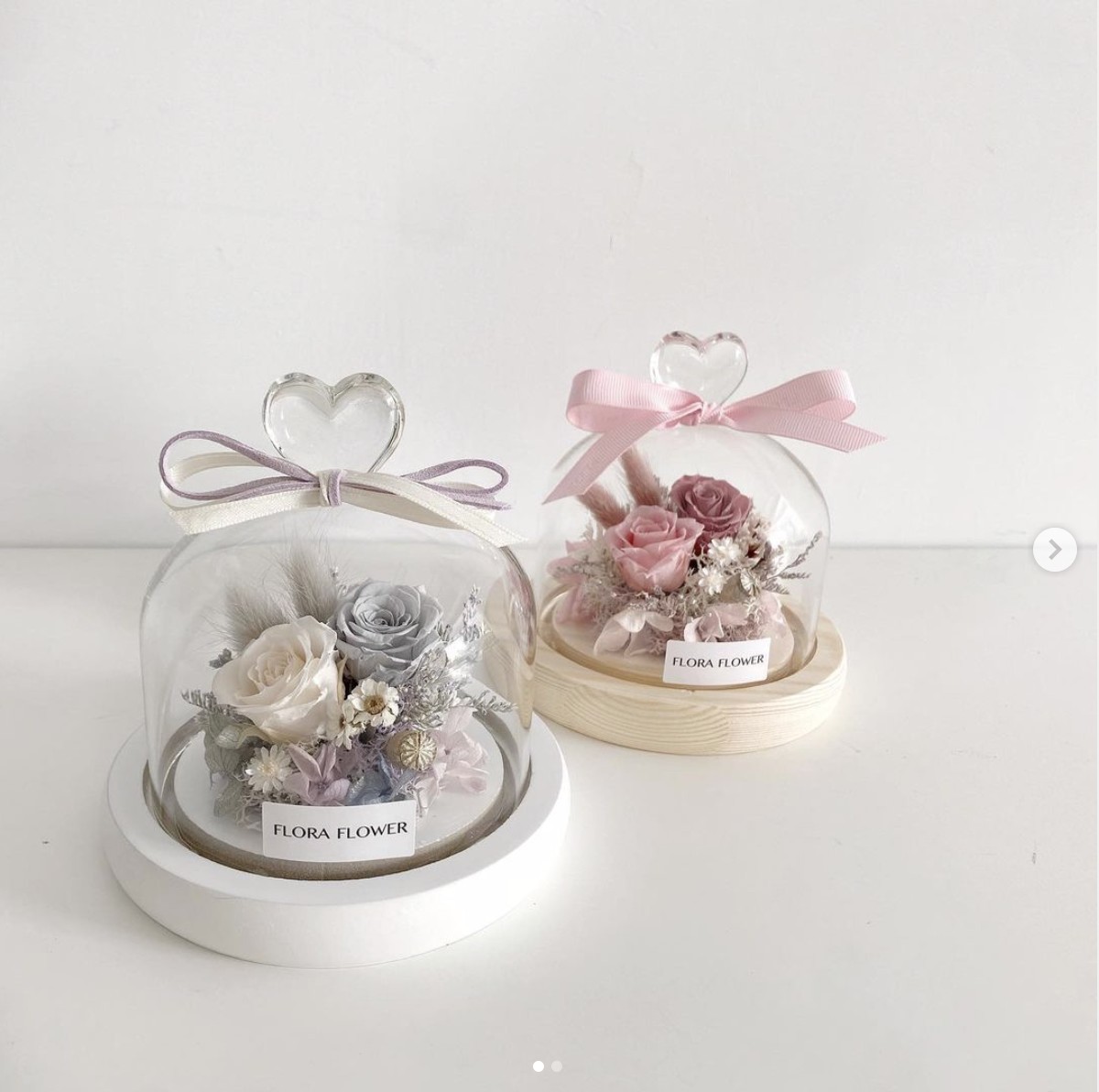 永生花愛心玻璃罩夜燈- 淡雅