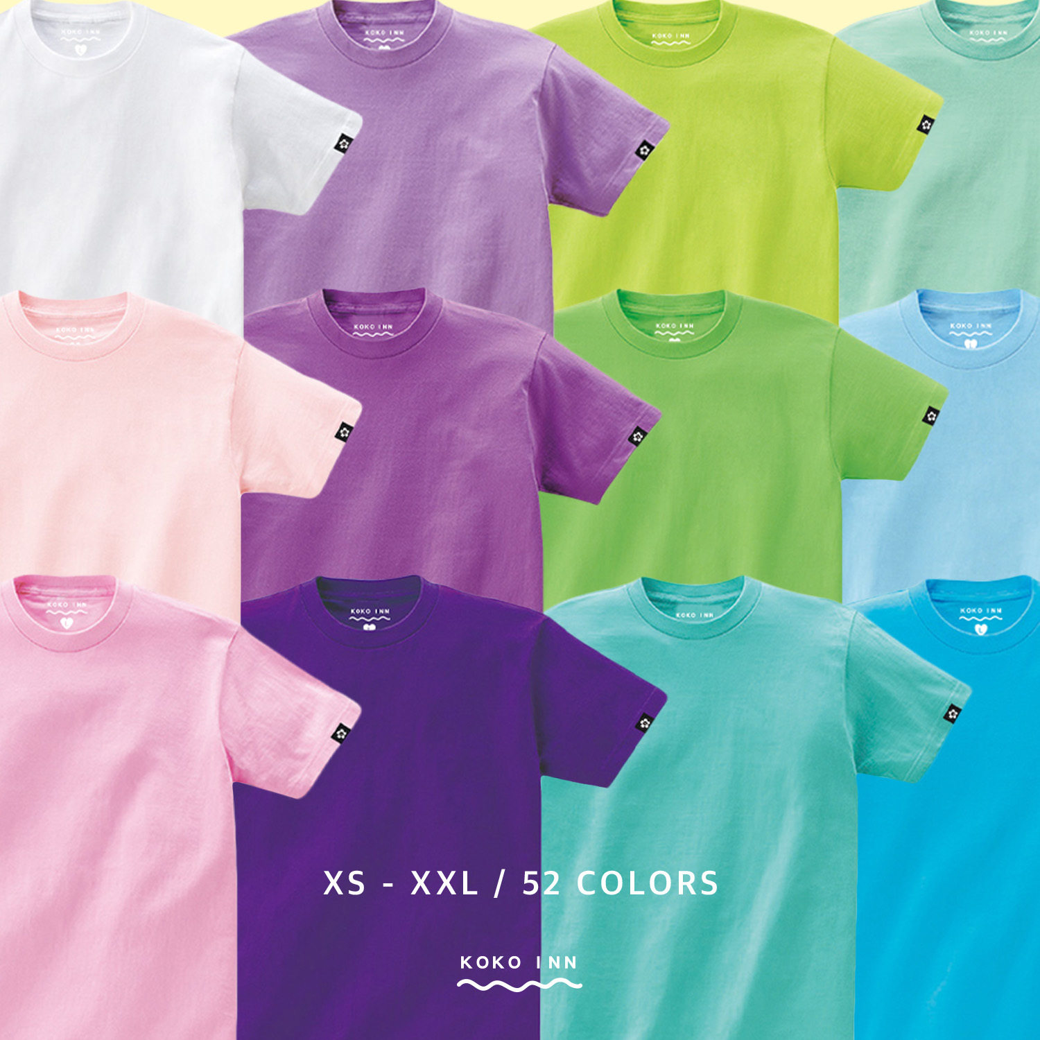 KOKOINN 純棉圓領素面多色小花標 T - 紫系列