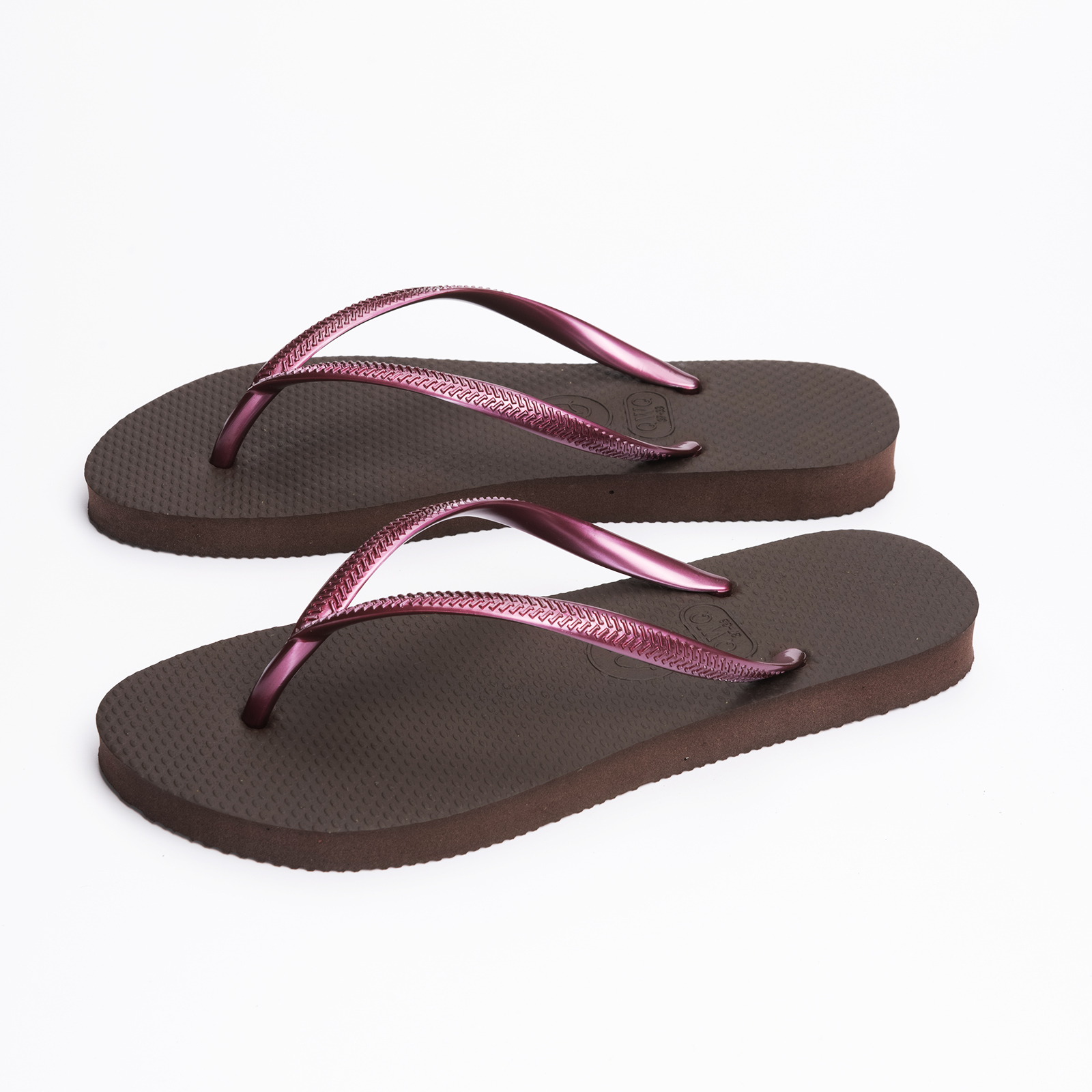 Slim跳色系列 【焦糖棕】酒紅鞋帶 女款平底人字夾腳拖